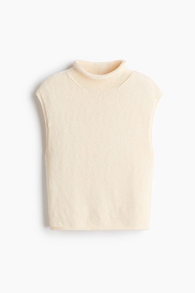 Roll-edge turtleneck sweater vest - Cream - 1