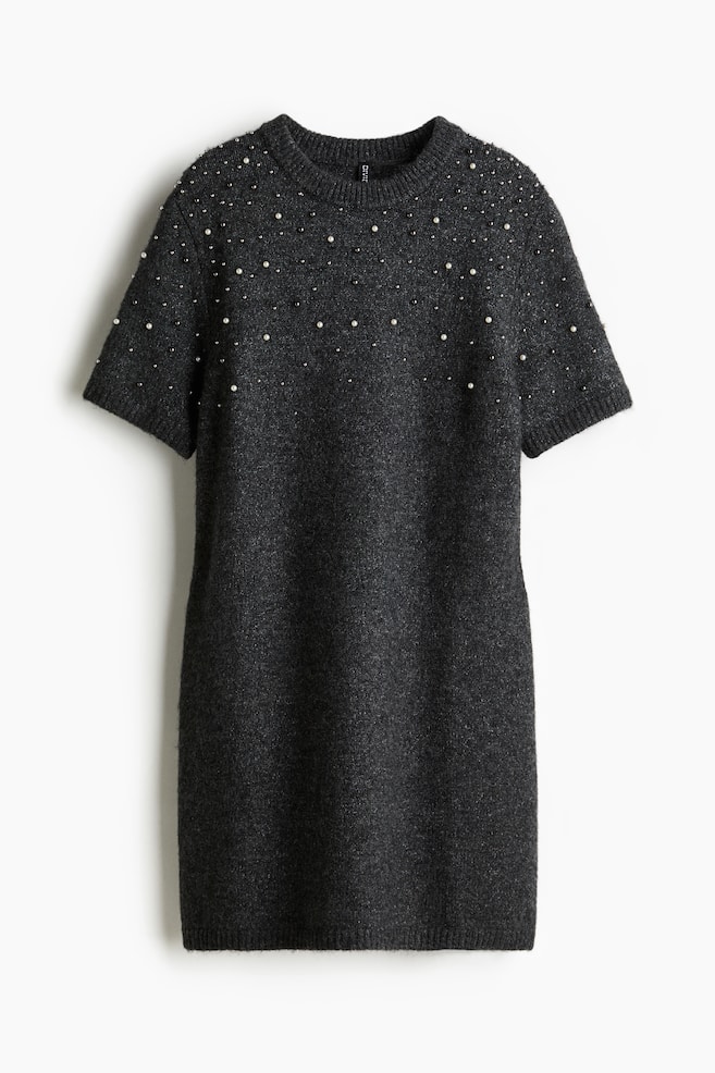 Abito in maglia fine con perline - Grigio scuro mélange - 1
