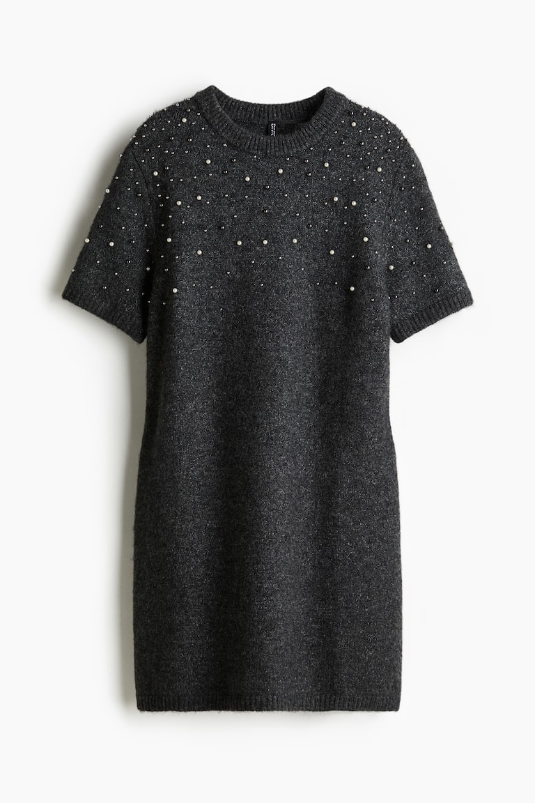 Robe en maille fine avec perles fantaisie - Gris foncé chiné - FEMME | H&M FR