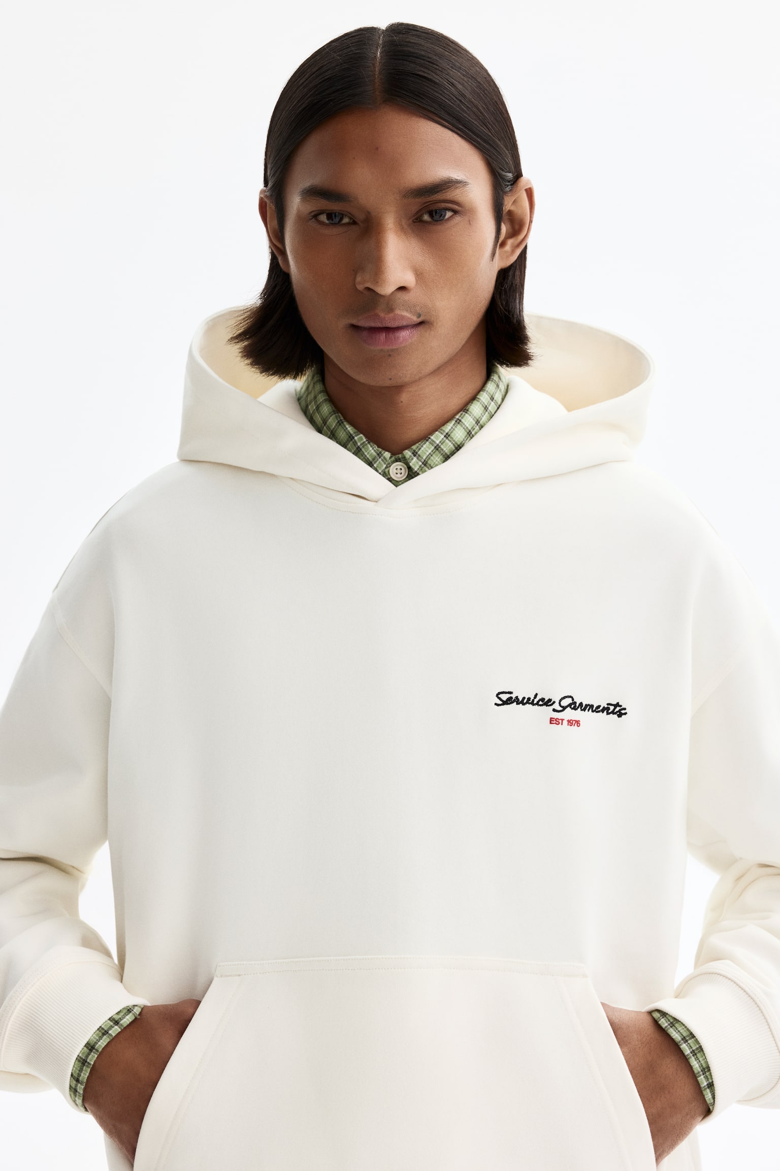 Loose Fit Motif-detail hoodie - White/Service Garments/Grey marl/94 - 6