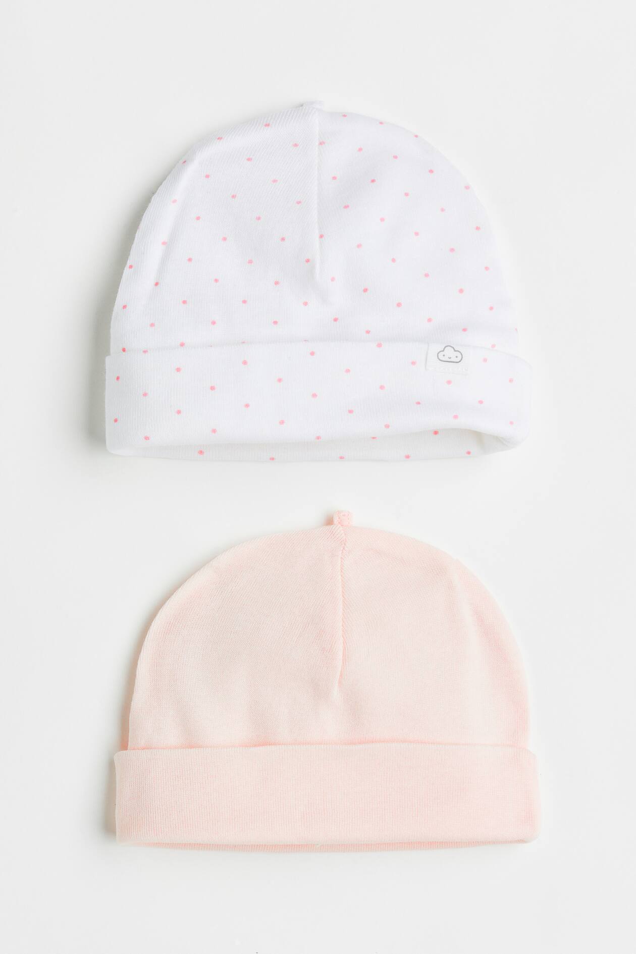 2-pack Cotton Beanies - White Pink Dotted - Kids 