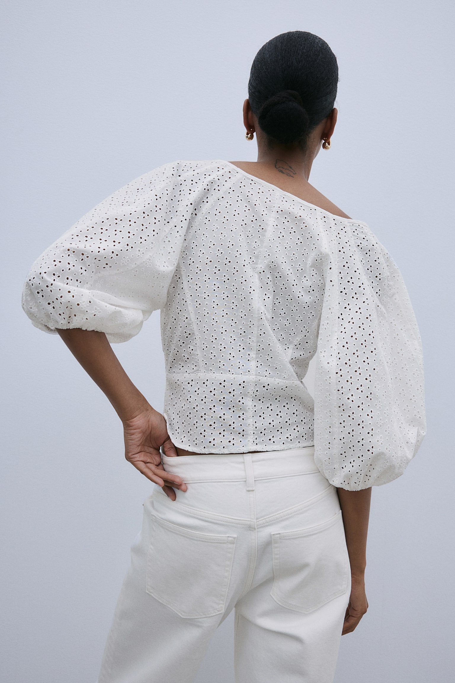 Broderie Anglaise Blouse - White - 3