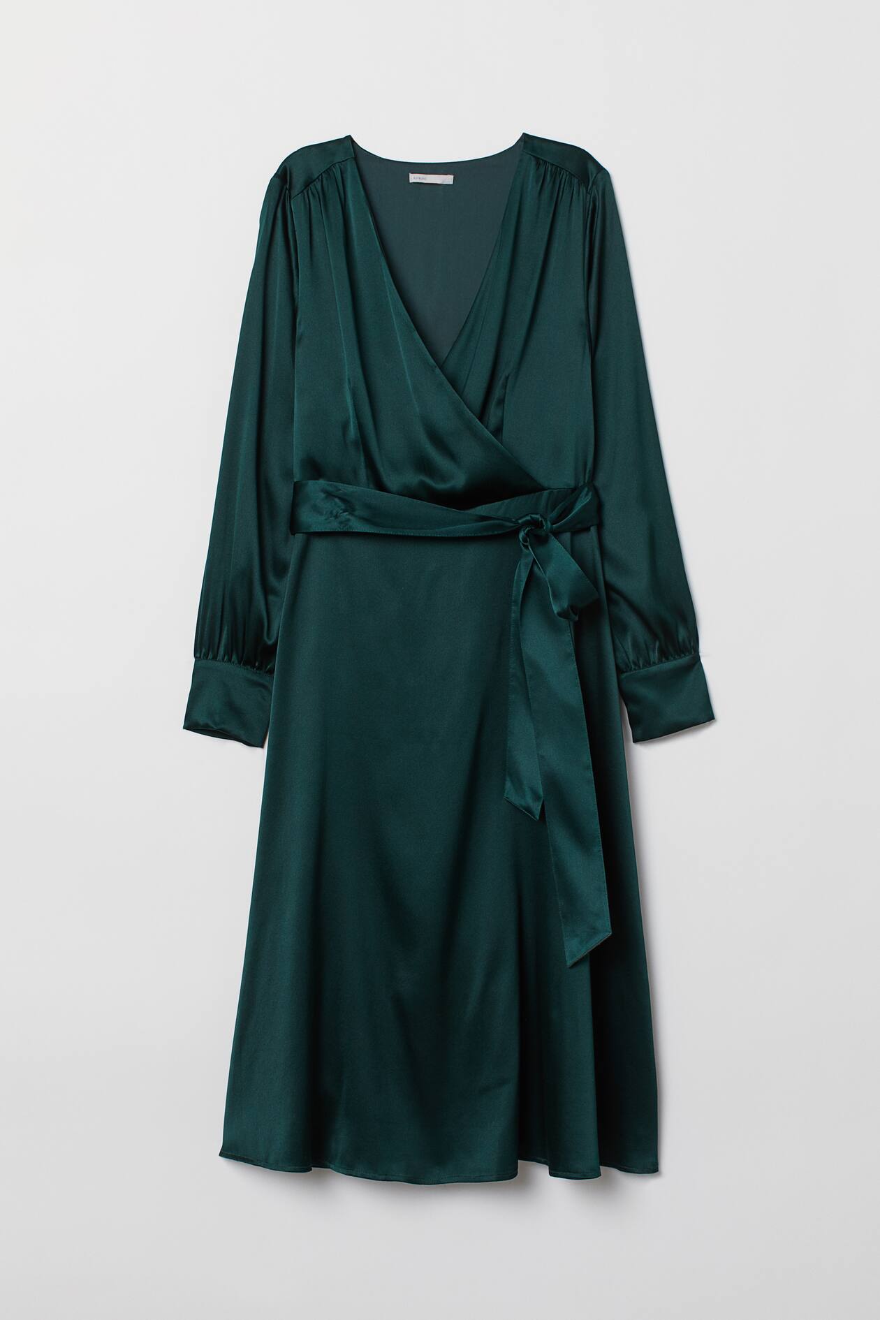 slim fit dress slacks Dark Green Wrap Satin Dress With Flutter Sleeves main image 1