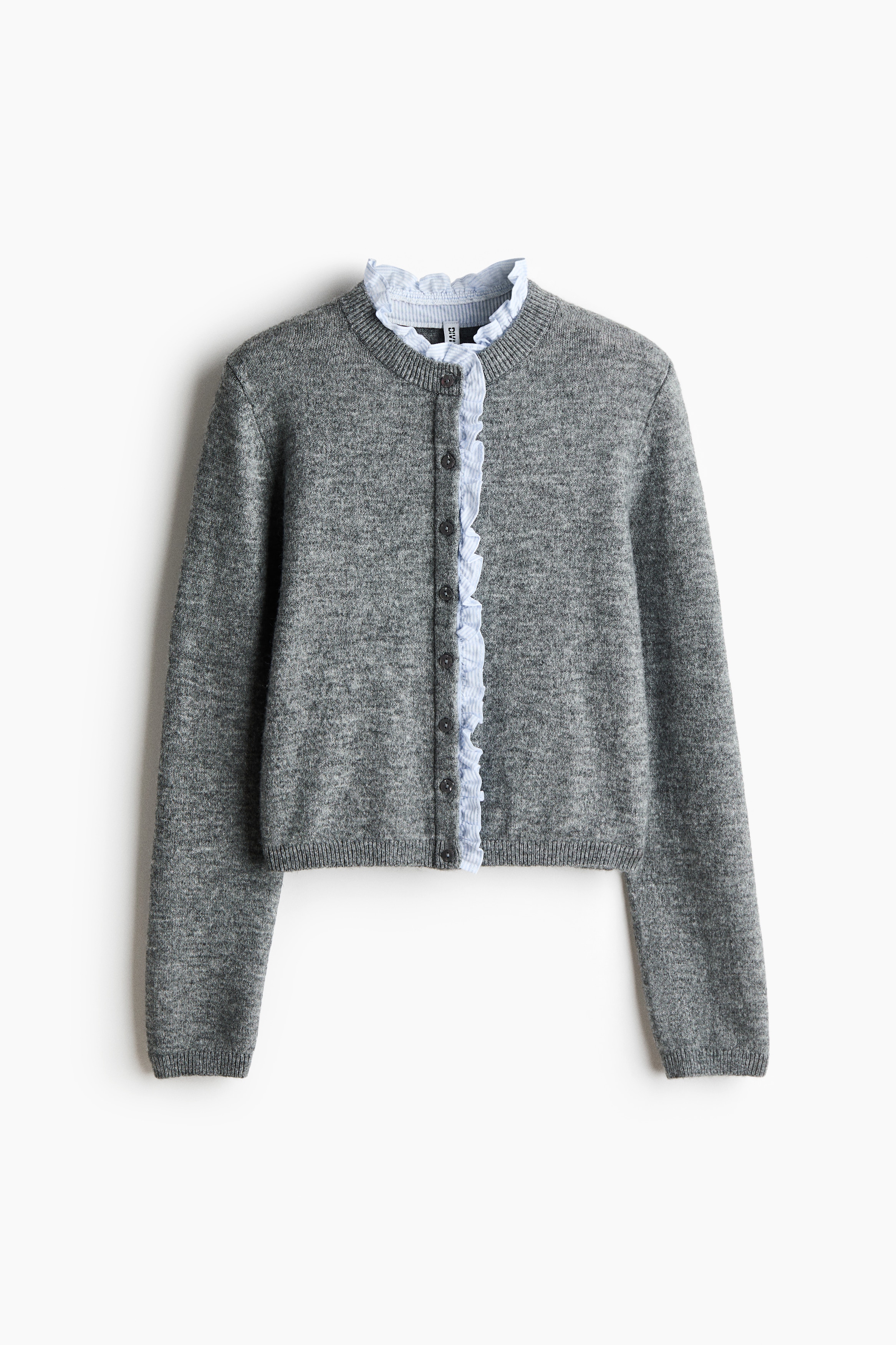 Cárdigan en tejido fino con borde de olán - Gris jaspeado