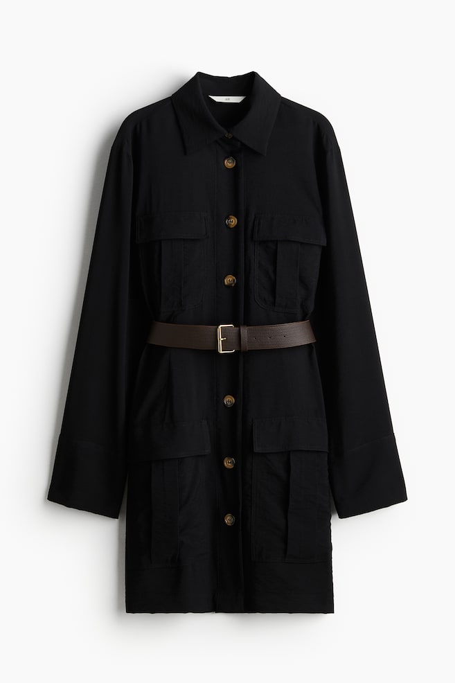 Robe saharienne avec ceinture - Noir - 1