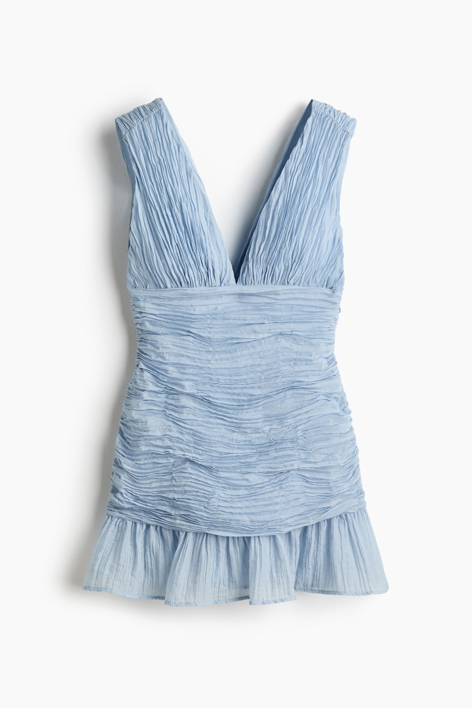 Crinkled sleeveless dress - Light dusty blue - 2