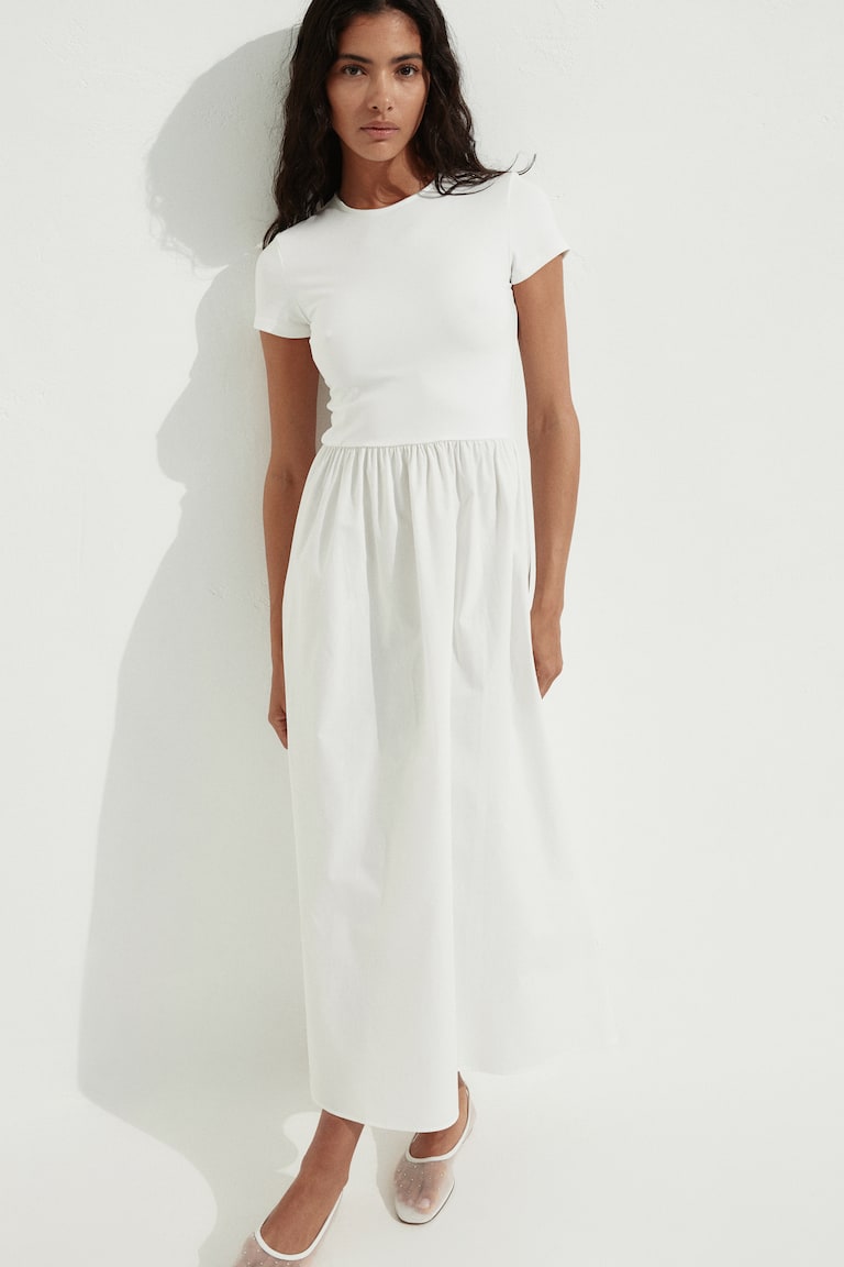 Short-sleeved maxi dress - White - Ladies | H&M GB