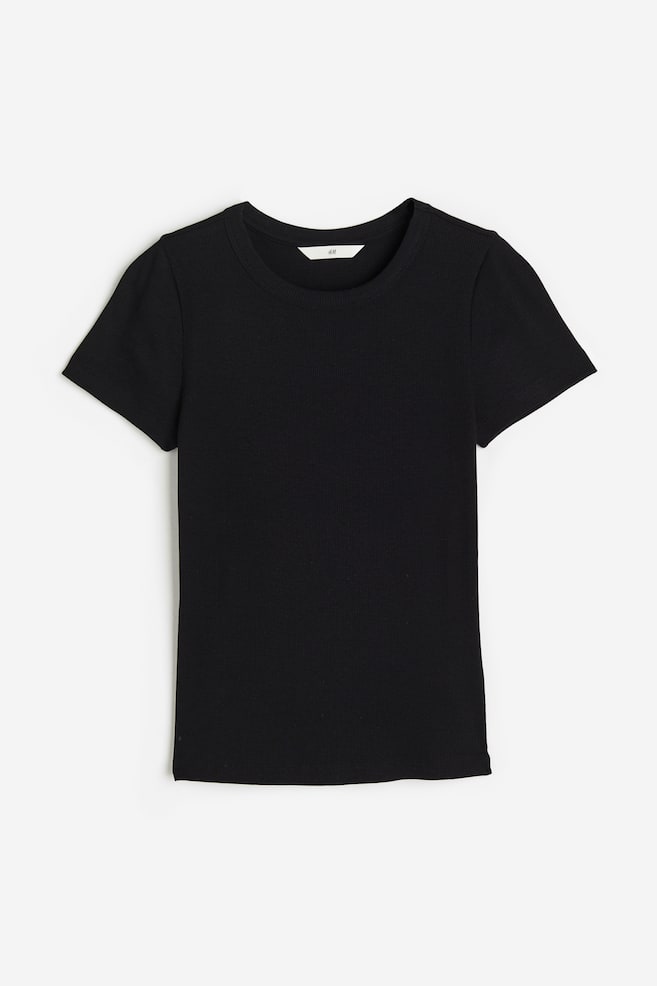 T-shirt i ribbet modalblanding - Sort/Hvid/Mørk beigemeleret/Hvid/Sortstribet/dc/dc - 2