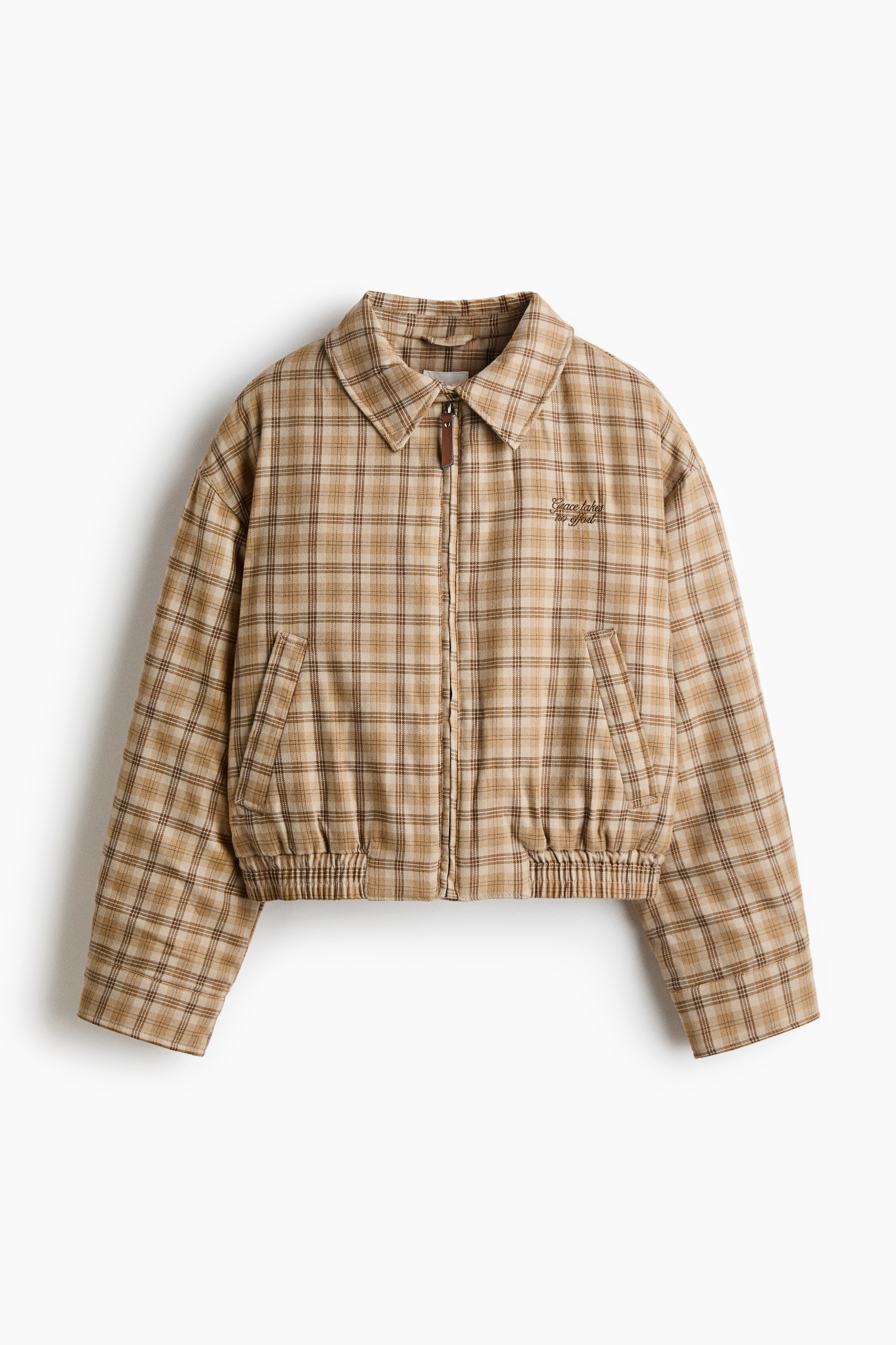 트윌 패딩 재킷 - 다크 베이지/체크/라이트 베이지