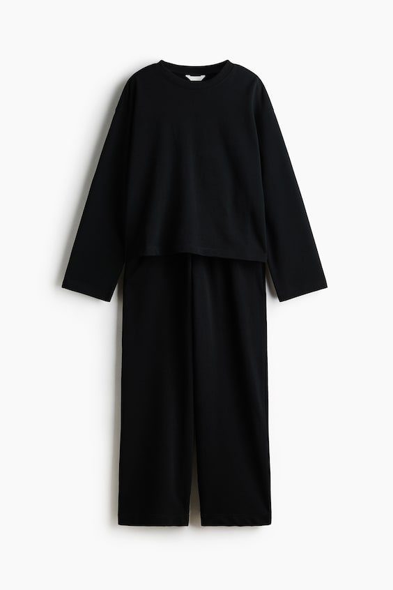 Женский комплект H&M 2-Piece Cotton Sweatshirt and Sweatpants Set, цвет: Чёрный