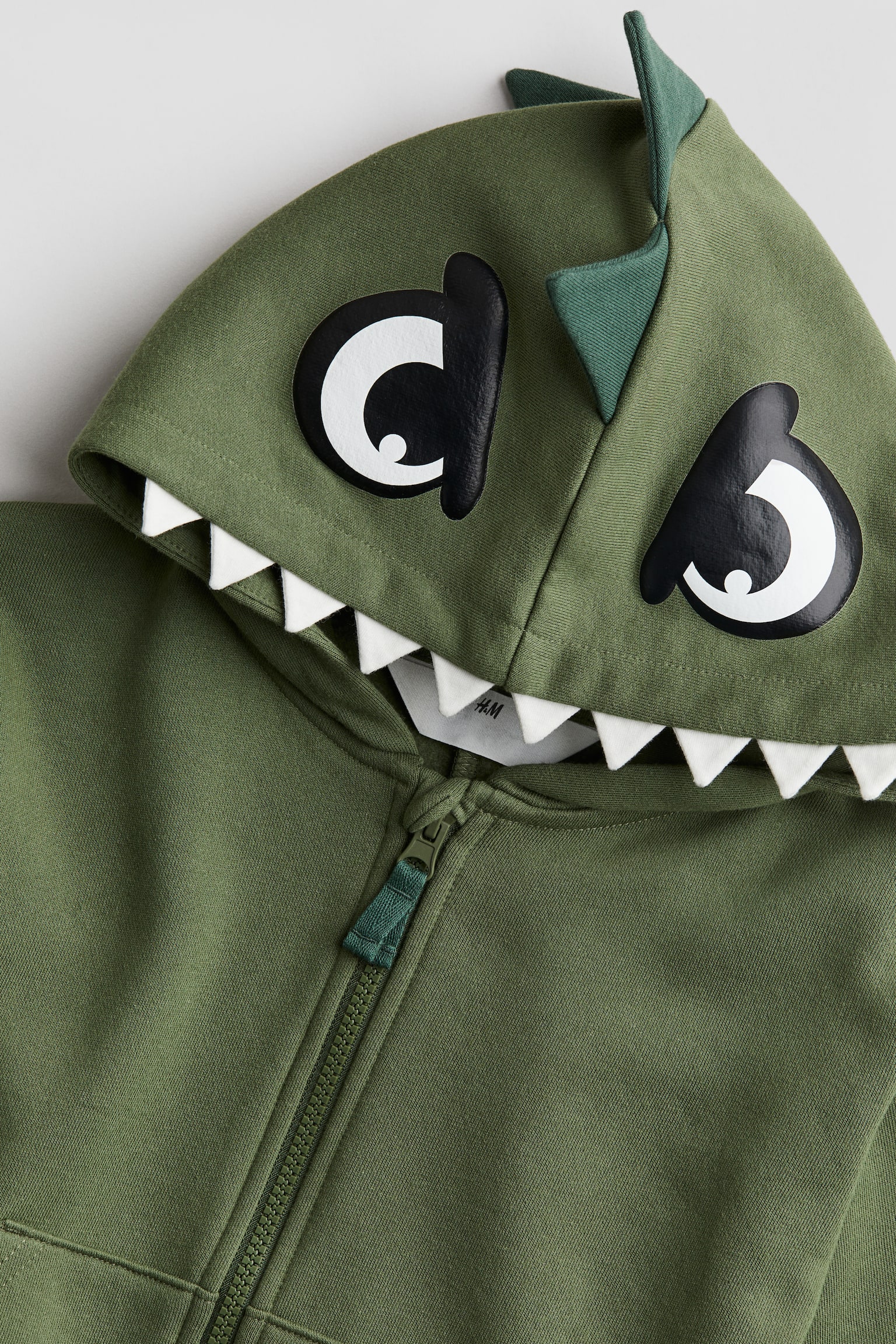 Appliquéd zip-through hoodie - Khaki green/Dinosaur/Dark khaki green/Dinosaur - 2