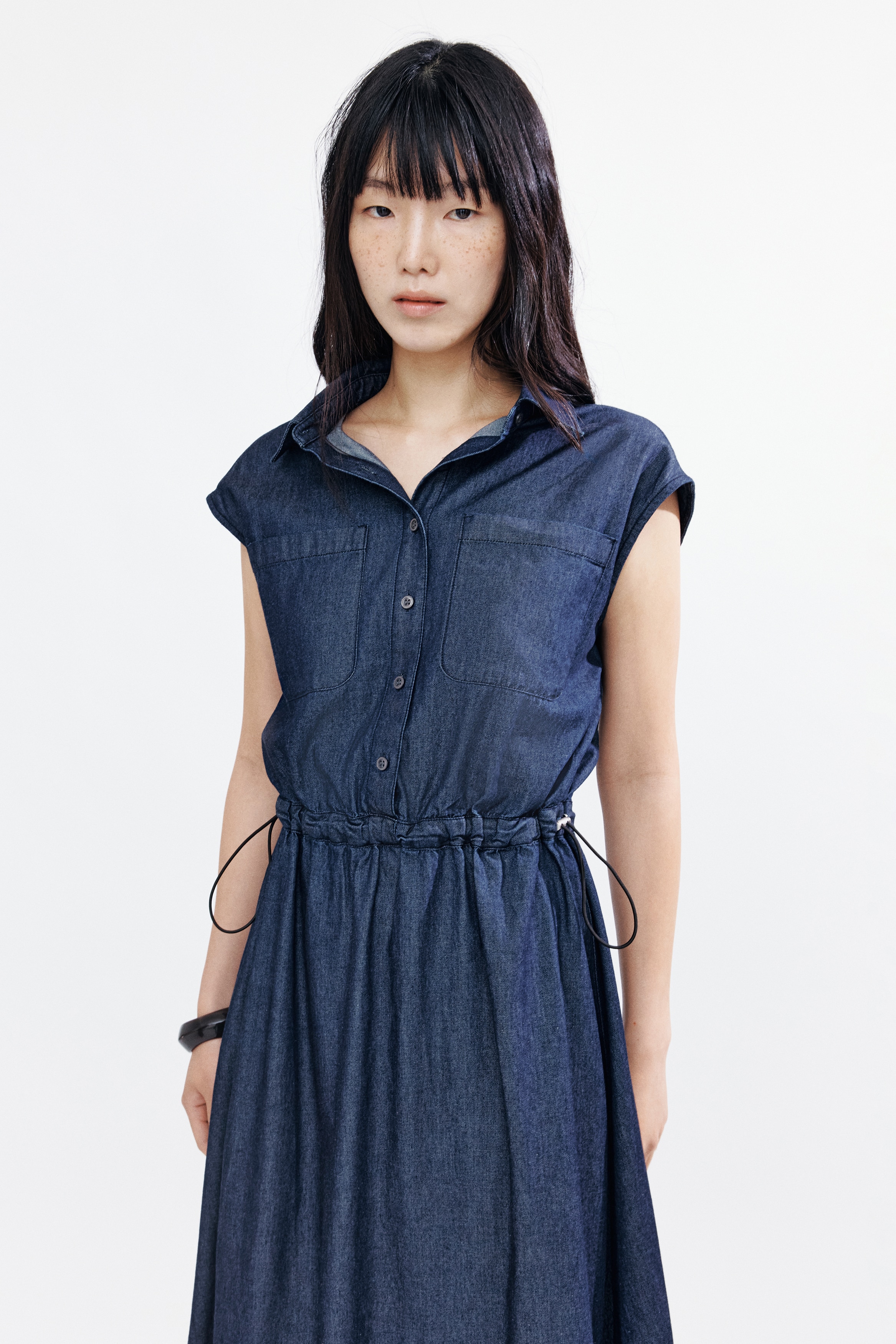 h&m sleeveless shirt dress Women's White Bubble-Hem Shirt Dress