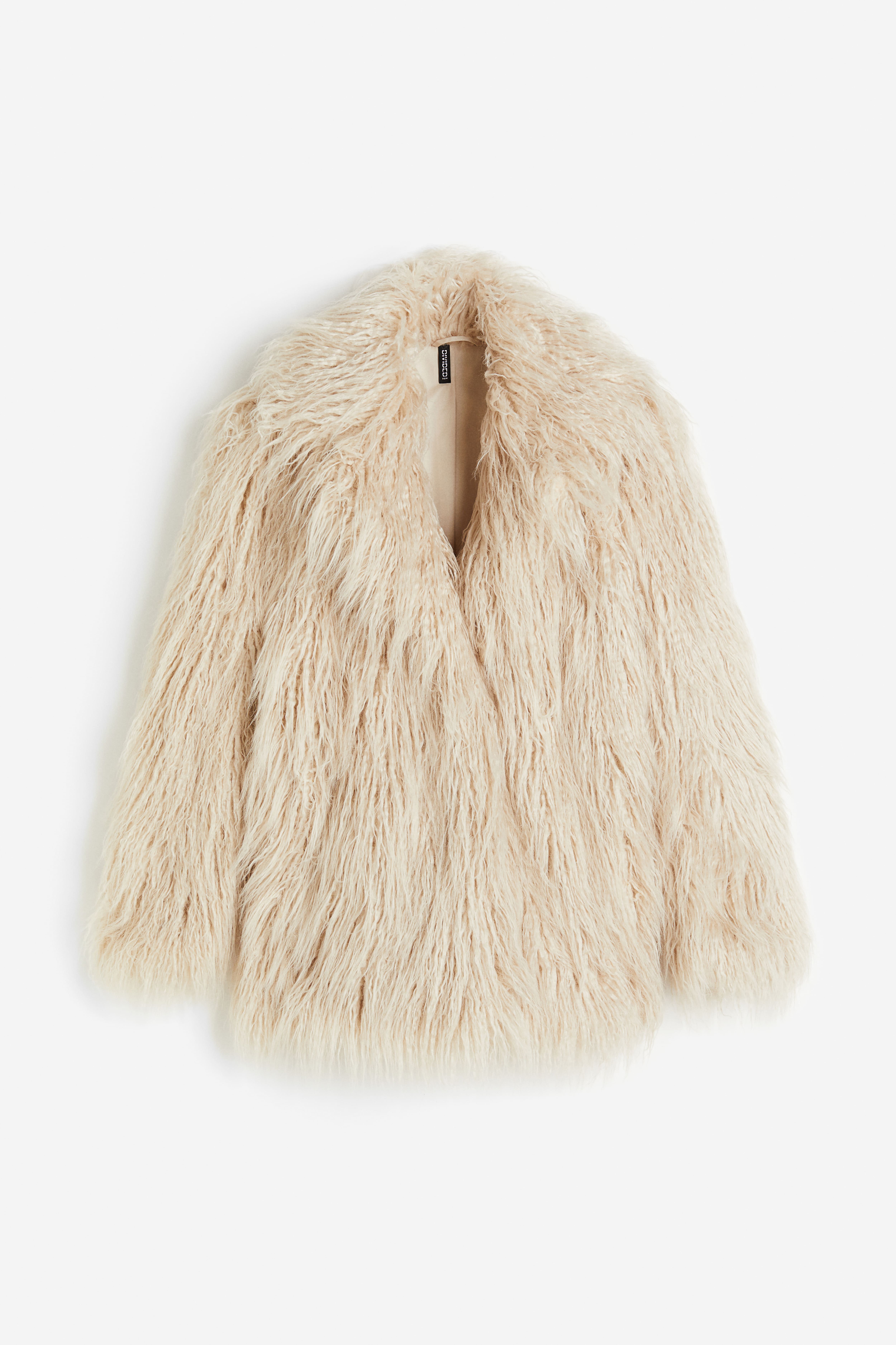 H&m faux fur white coat best sale