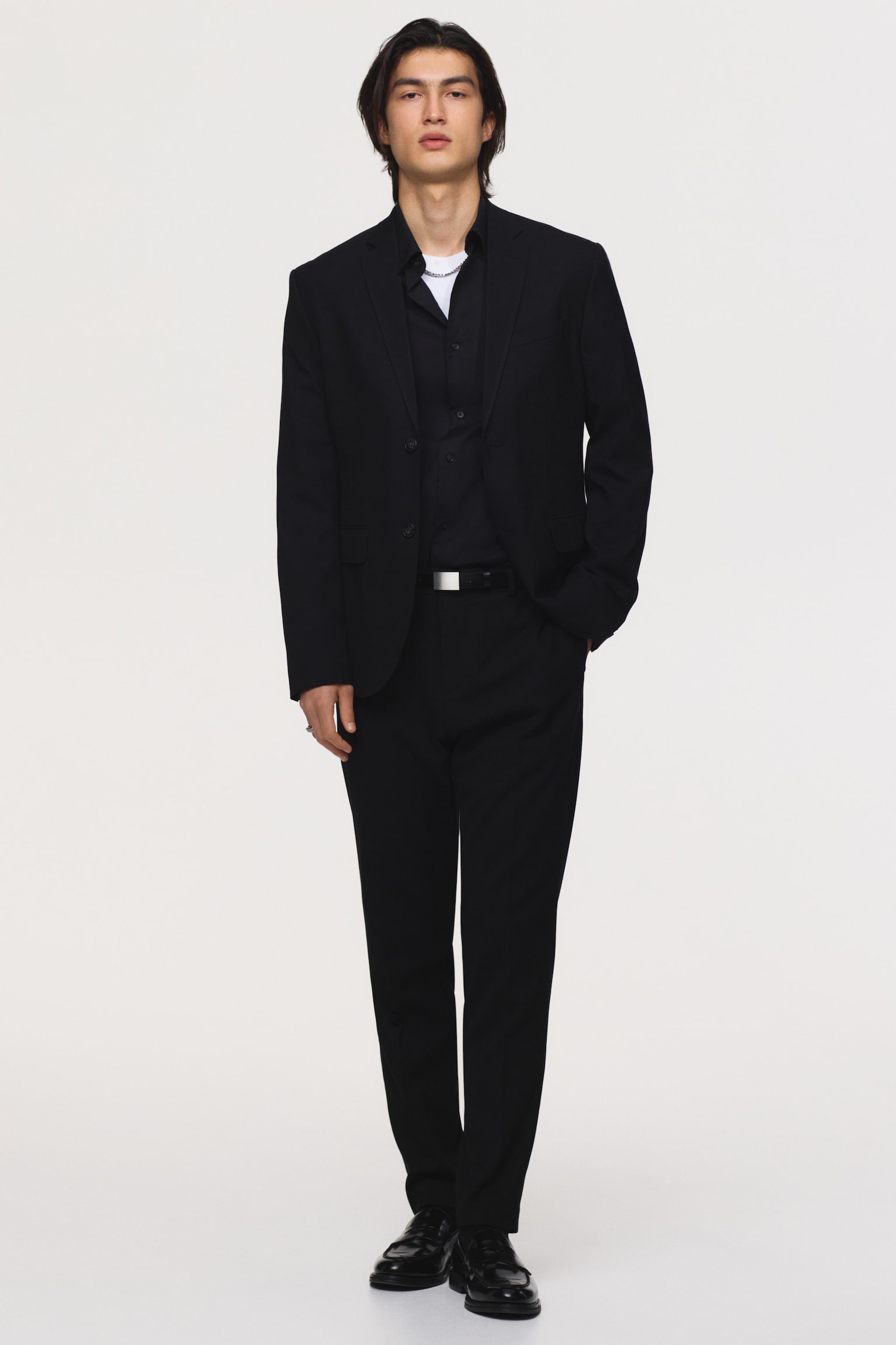 Однобортний піджак Slim Fit - Чорний/Темно-сірий - 3
