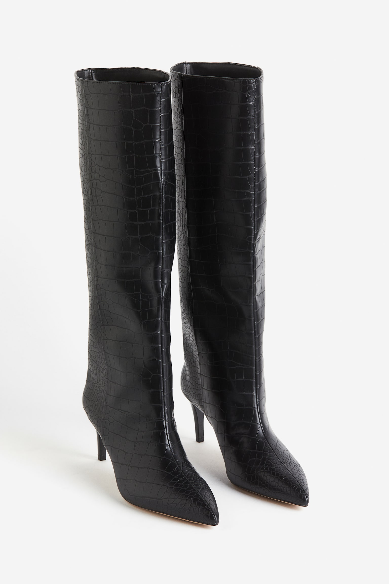 Knee High Heeled Boots - Black - 4