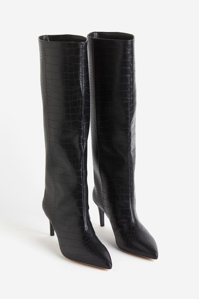 Knee-high heeled boots - Black/Black - 4