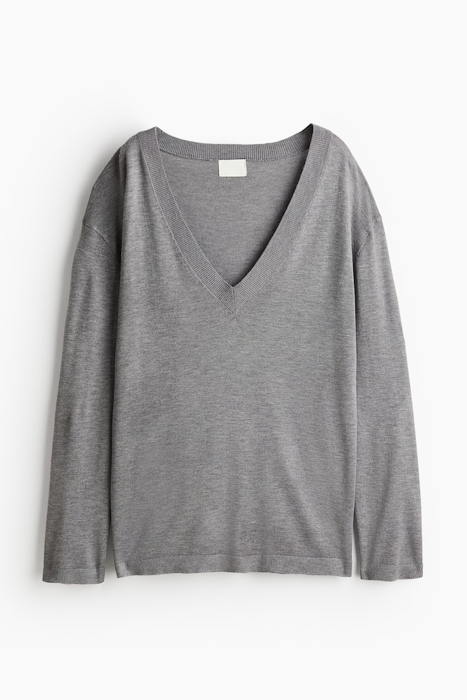 V-neck jumper - Grey marl/Black - 1