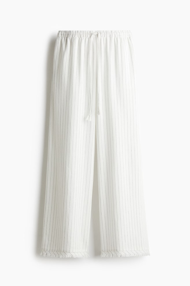 Linen-blend drawstring trousers - White/Striped - 1