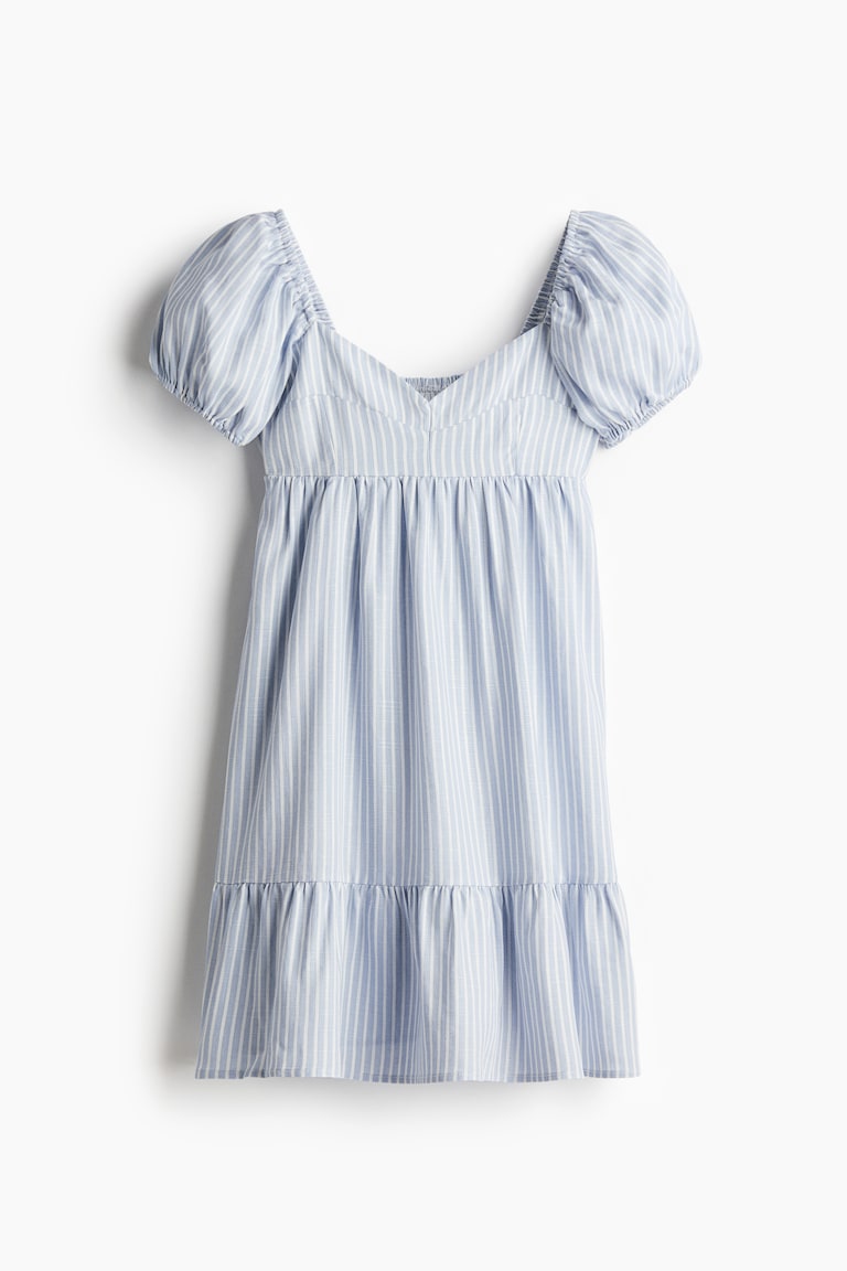Women's Light blue/striped Puff-Sleeved Dress | H&M US