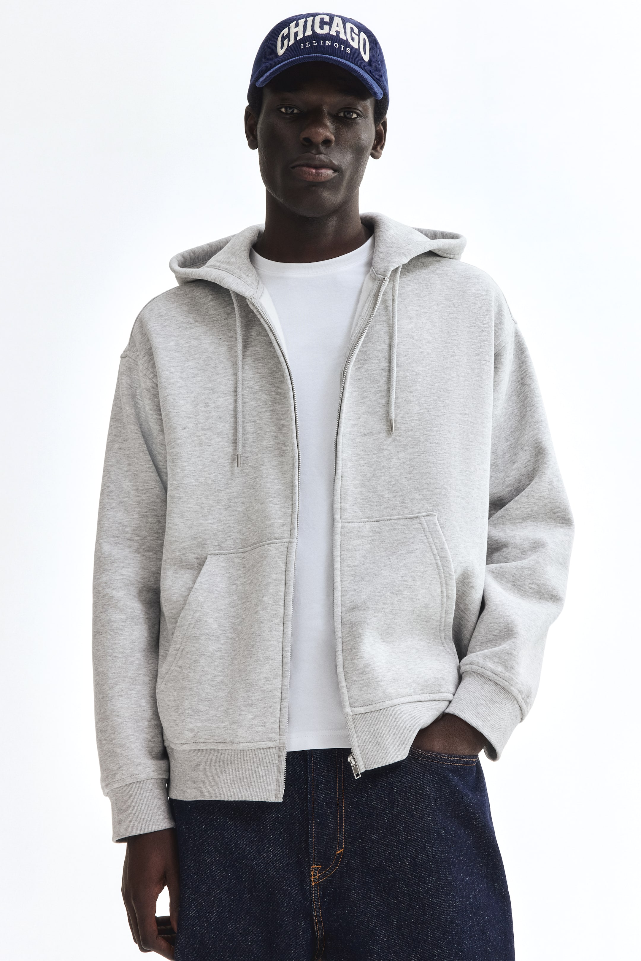 View larger image: Loose  Fit Zip-through hoodie - Grey marl - Men | H&M 1