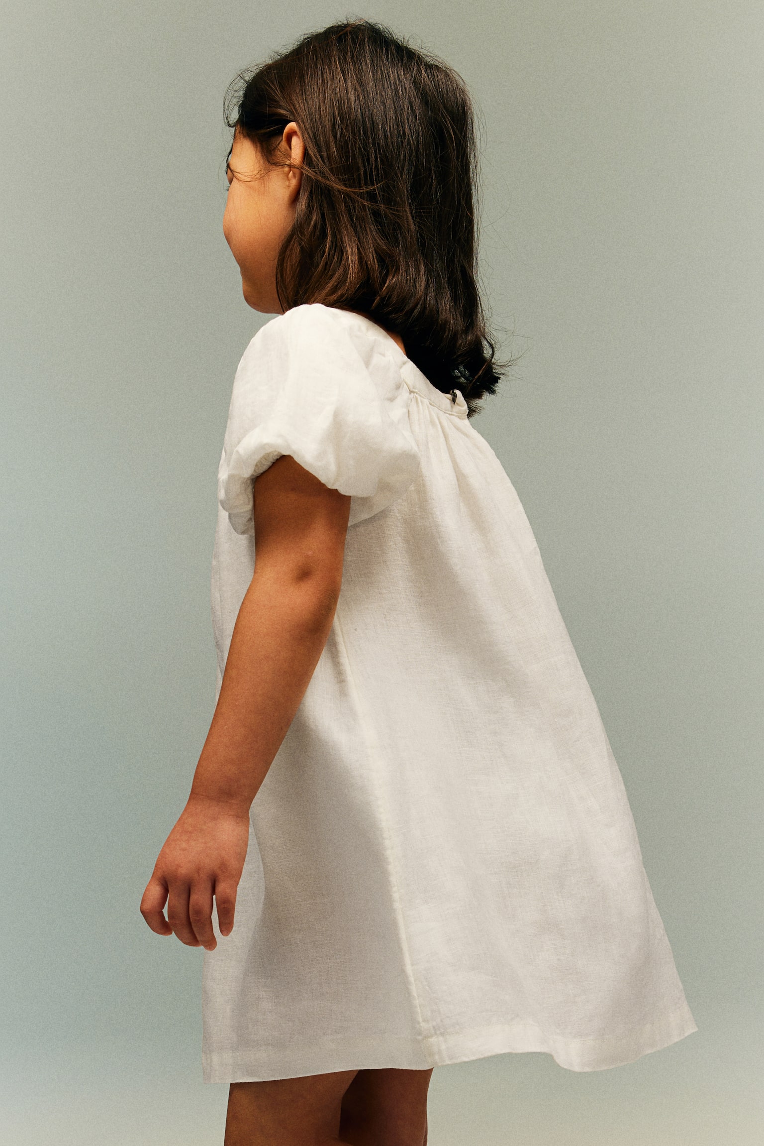 Balloon-sleeved linen dress - White - 5