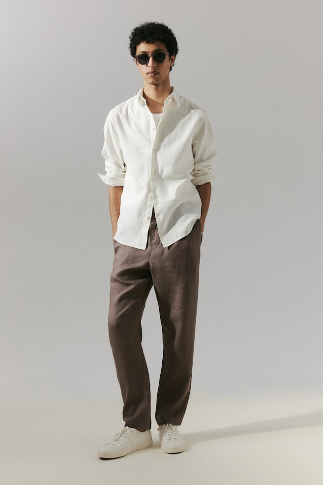 Regular Fit Linen trousers - Dark beige/Cream/Black/Light beige/dc/dc - 4