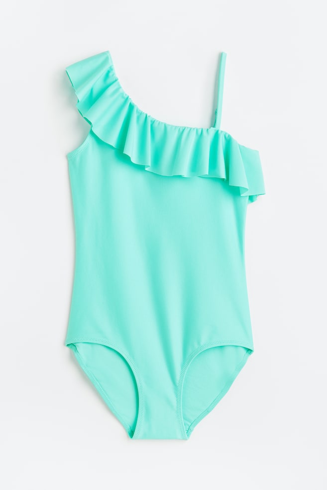 One-shoulder swimsuit - Turquoise/Black/Light blue/Striped - 1