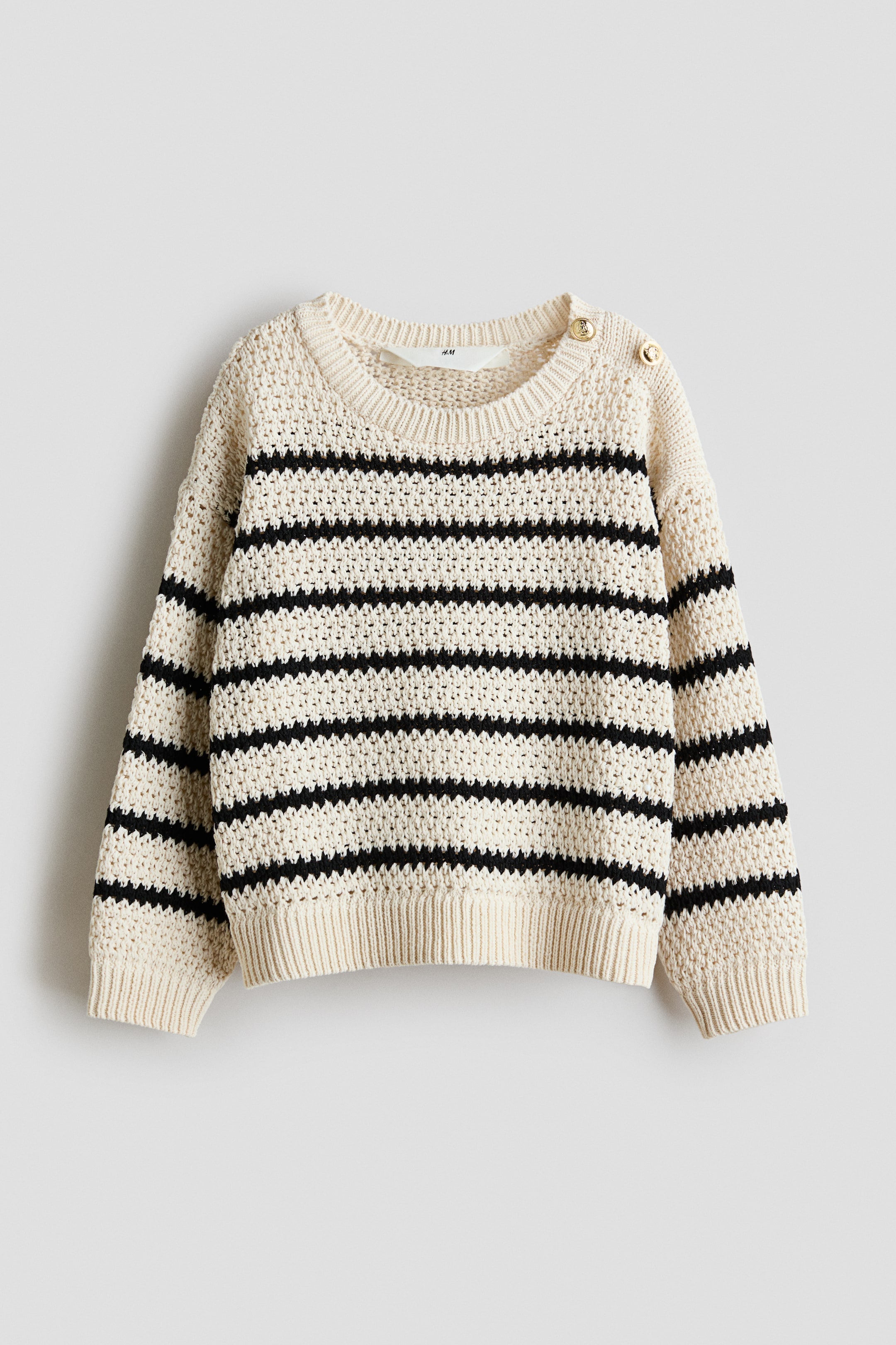 Ver imagen más grande: Jersey en punto calado - Beige claro/Rayas - NIÑOS | H&M ES 4