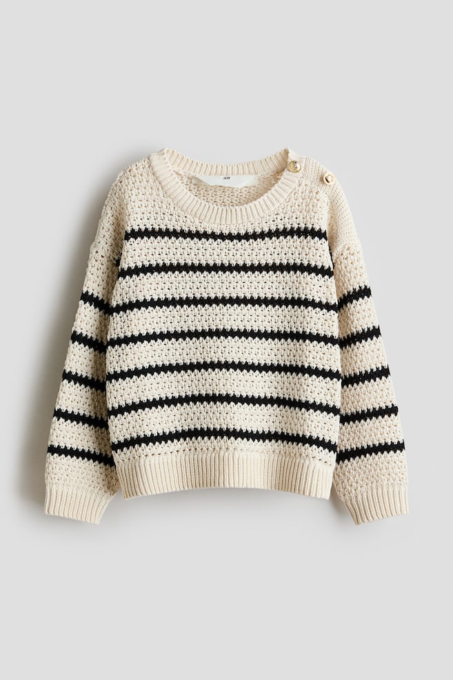 Pullover in maglia traforata - Beige chiaro/righe/Rosa chiaro/ciliegie - 1