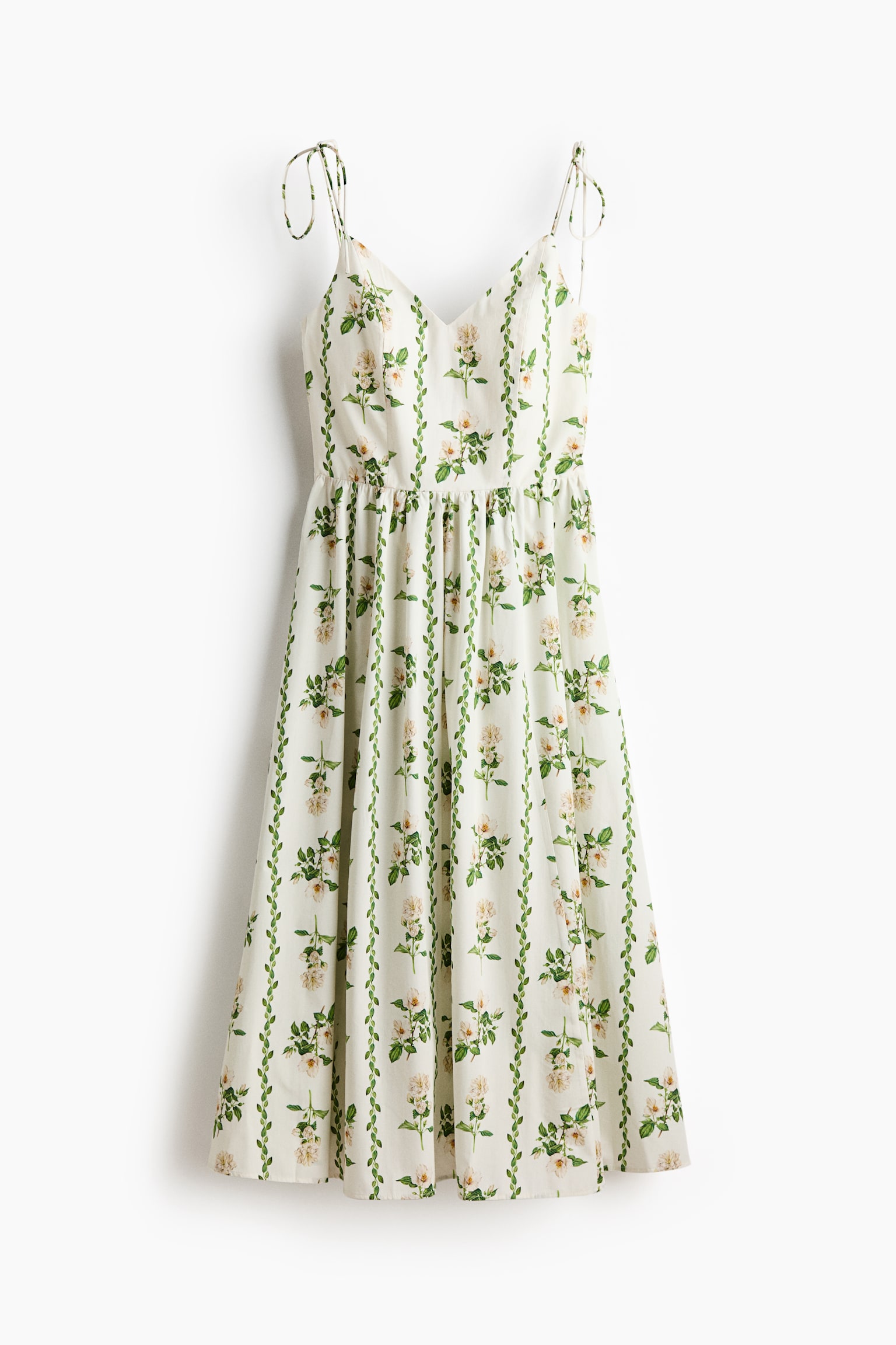 Flared-skirt strappy dress - White/Floral/White/Blue floral - 2