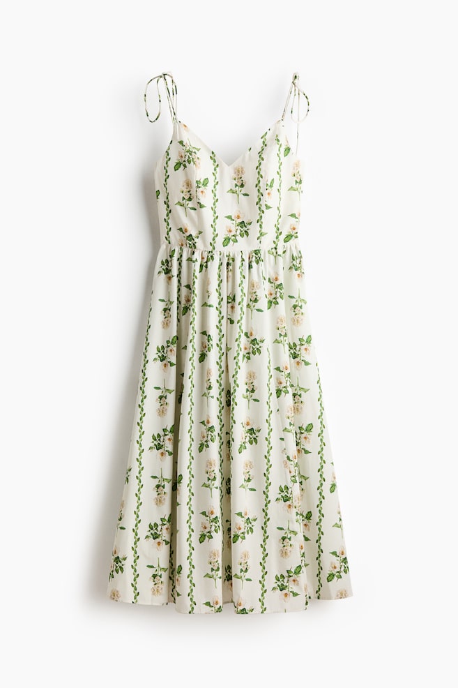Flared-skirt strappy dress - White/Floral/White/Blue floral - 1