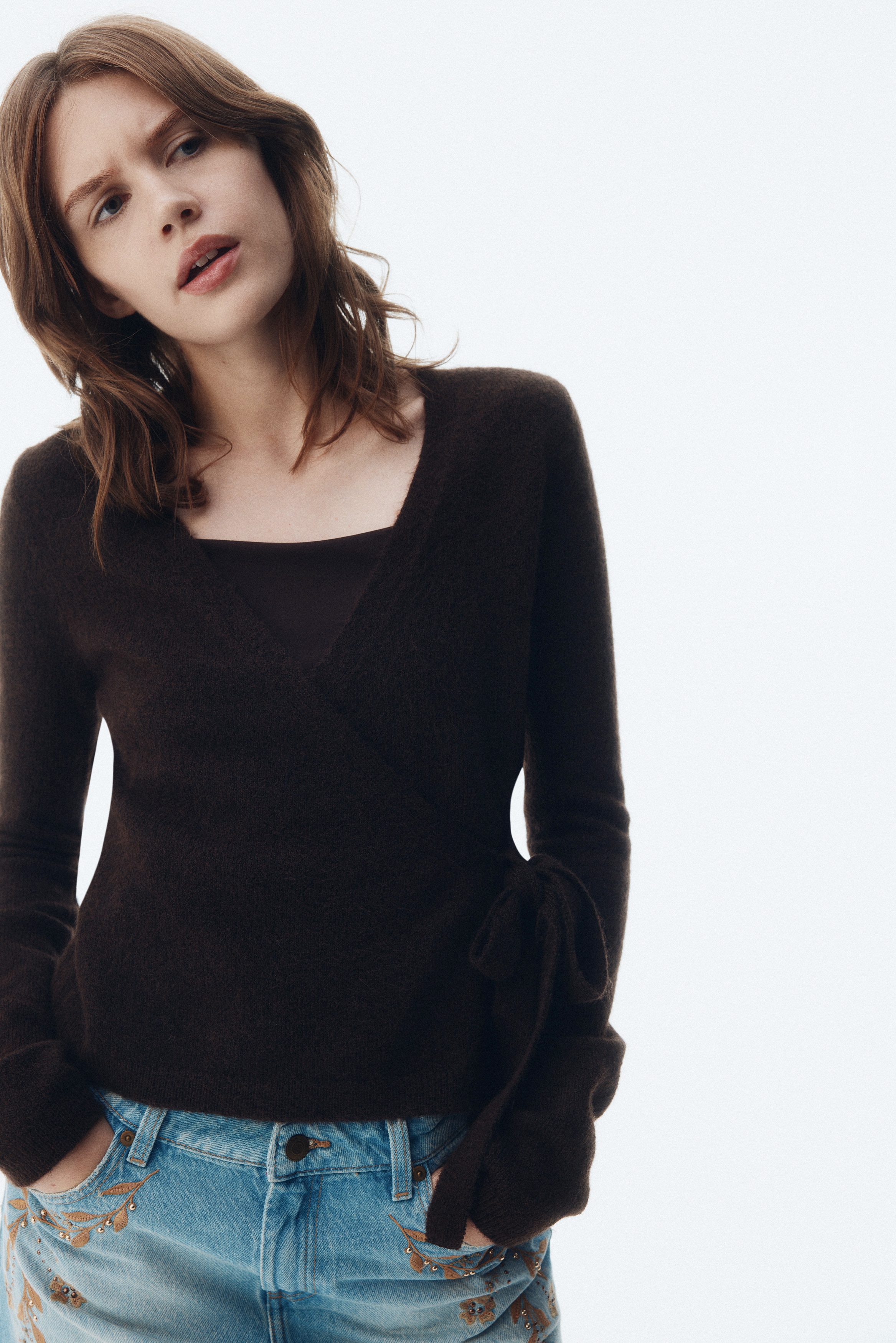 Wrap cardigan - Dark brown/Light blue marl/Dark grey/Grey marl