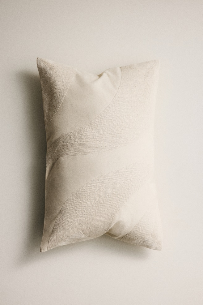 Embroidered Cushion Cover - Light beige/Light dusty pink - 1