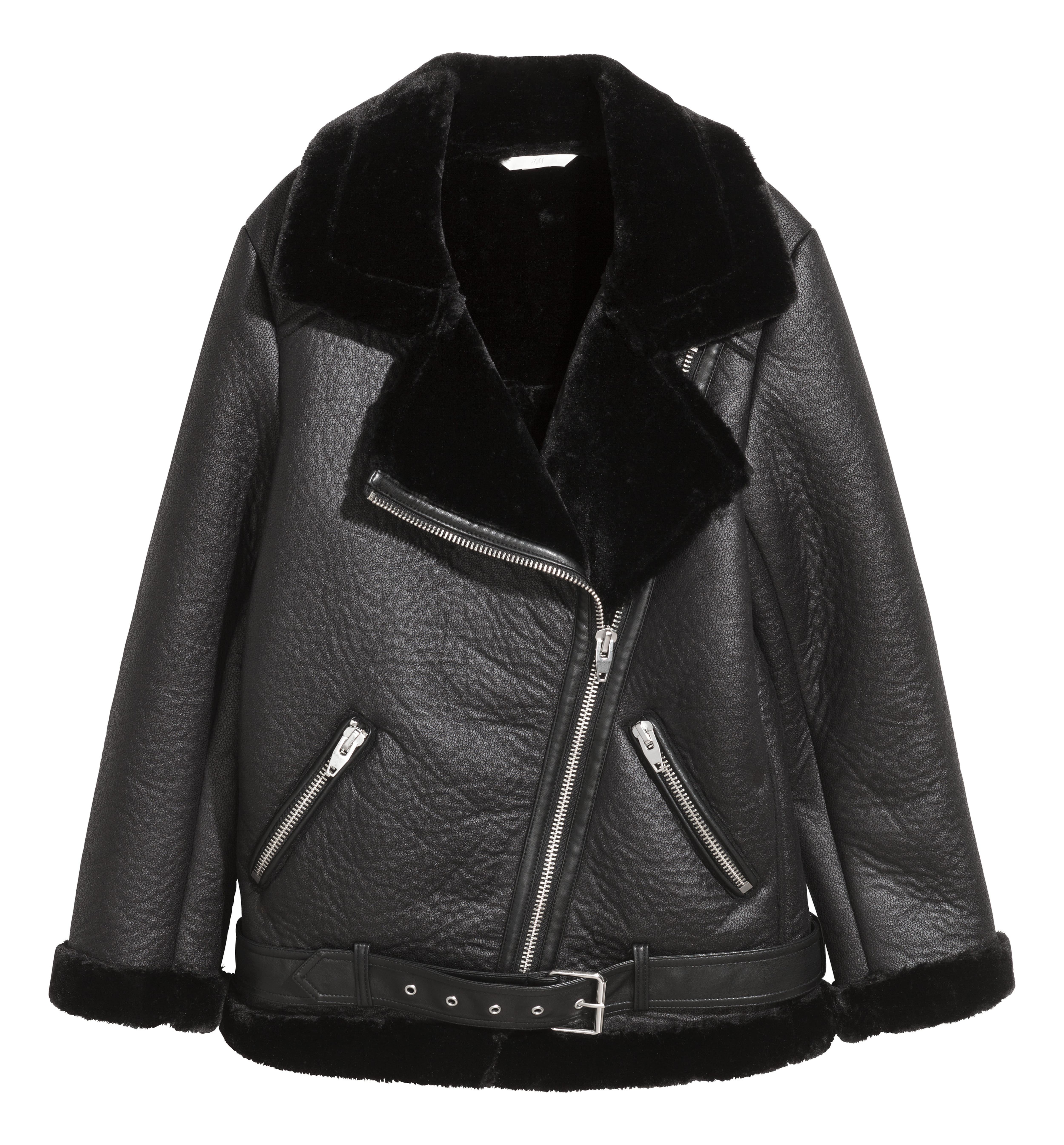 H&M shops Shearling Moto Jacket Black 8