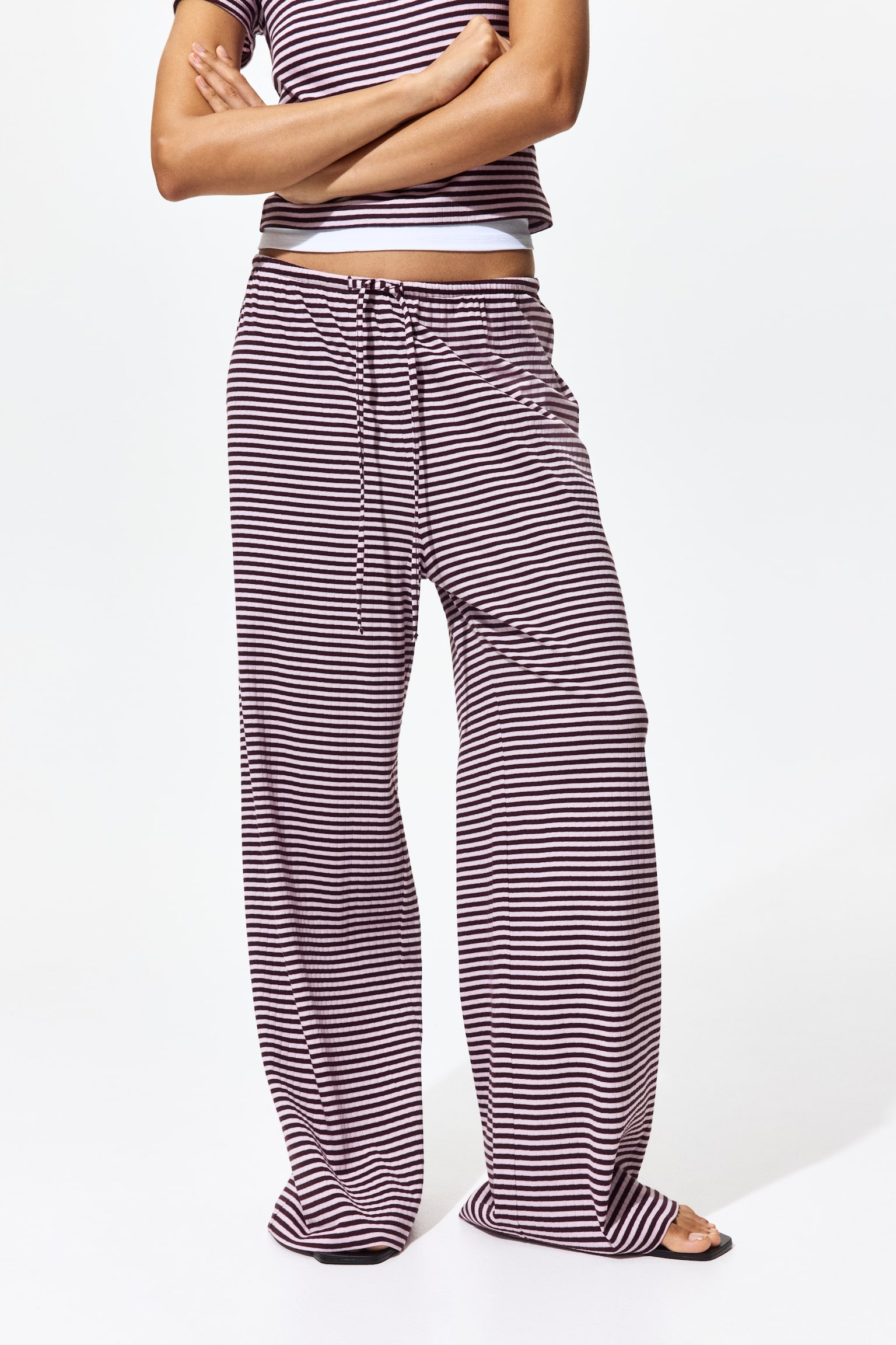 Ribbed drawstring trousers - Dark plum purple/Striped/Navy blue/Striped/Black/White/Blue striped/White/Striped/Navy blue/White striped - 3