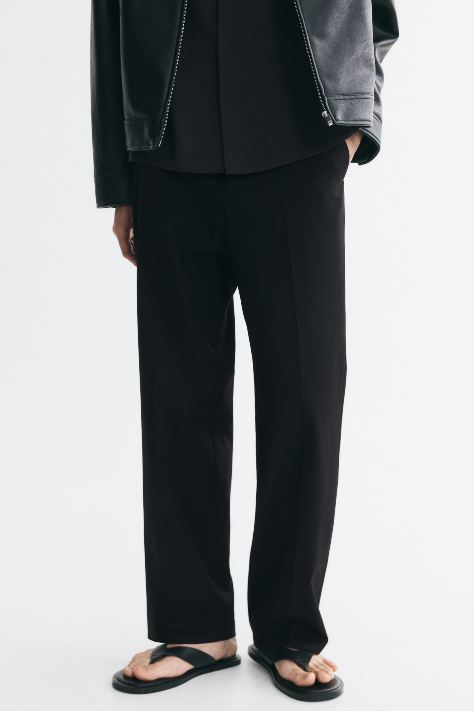 Мужские брюки H&M Relaxed-Fit Wide-Leg Tailored, цвет: Чёрный — фото 3