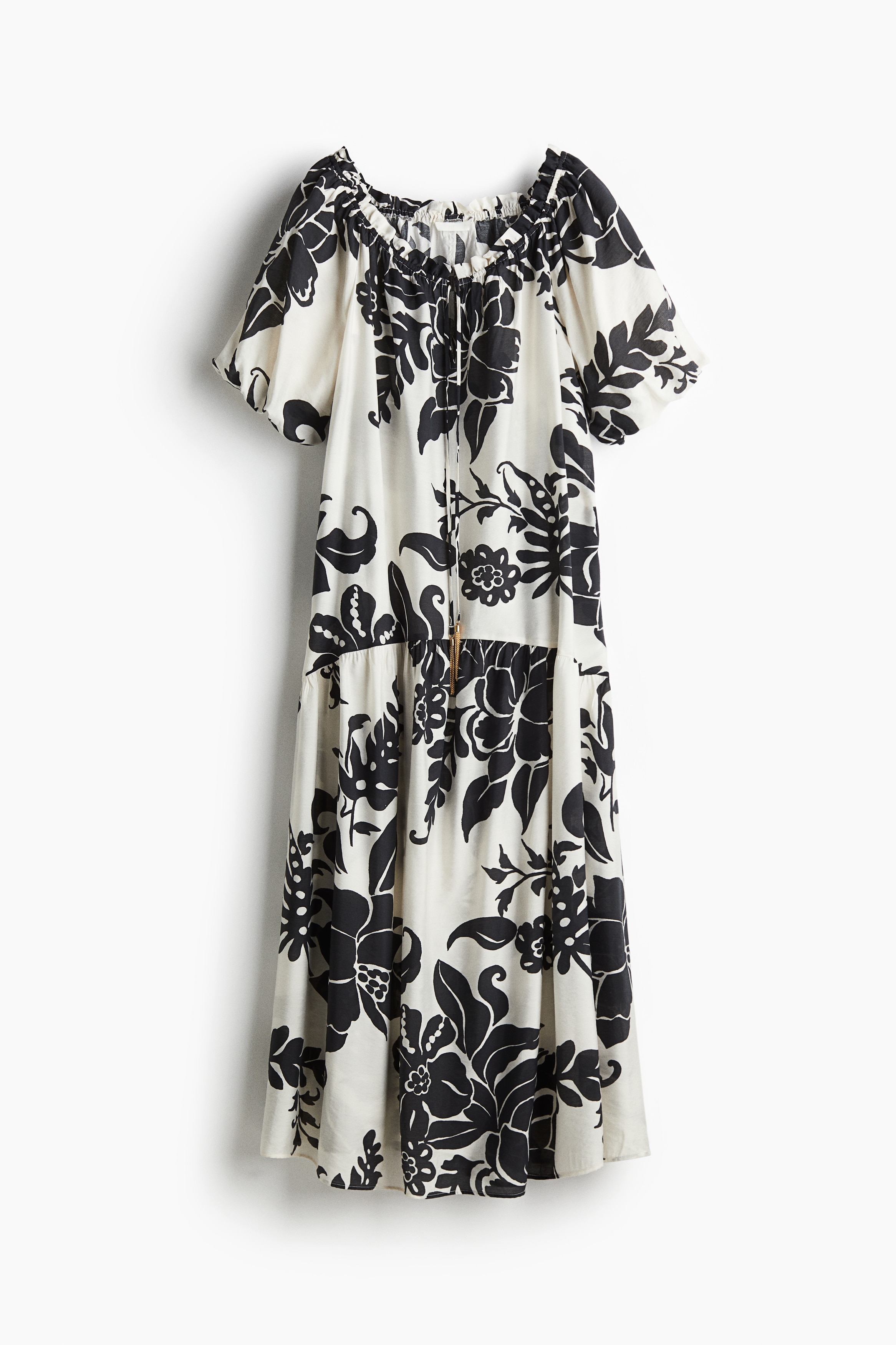 Jurk met trekkoord - Wit/zwart bloemen/Lichtroze/bloemen/Felblauw/Zwart