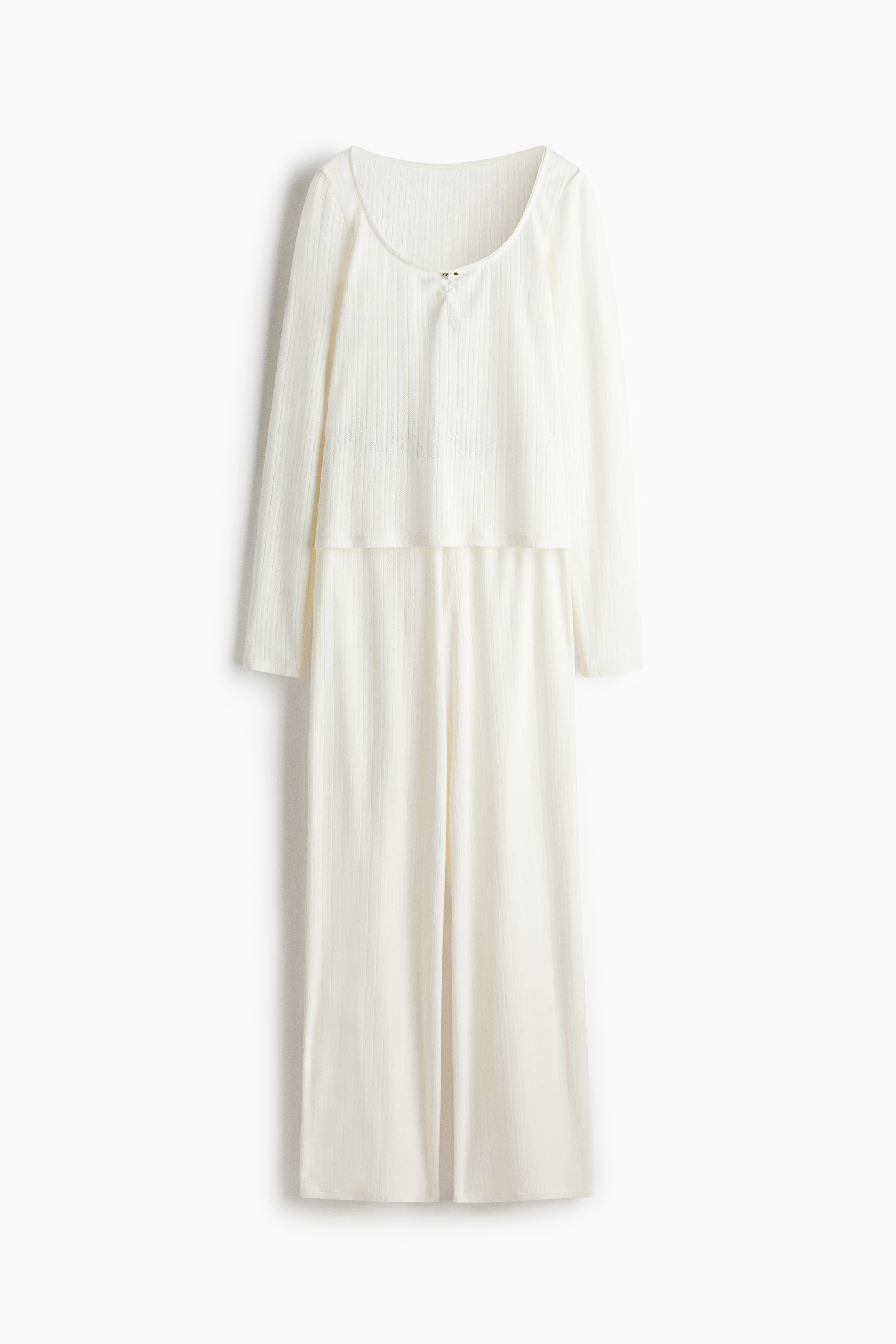 Cotton pointelle pyjamas - White/Black/Dark grey marl