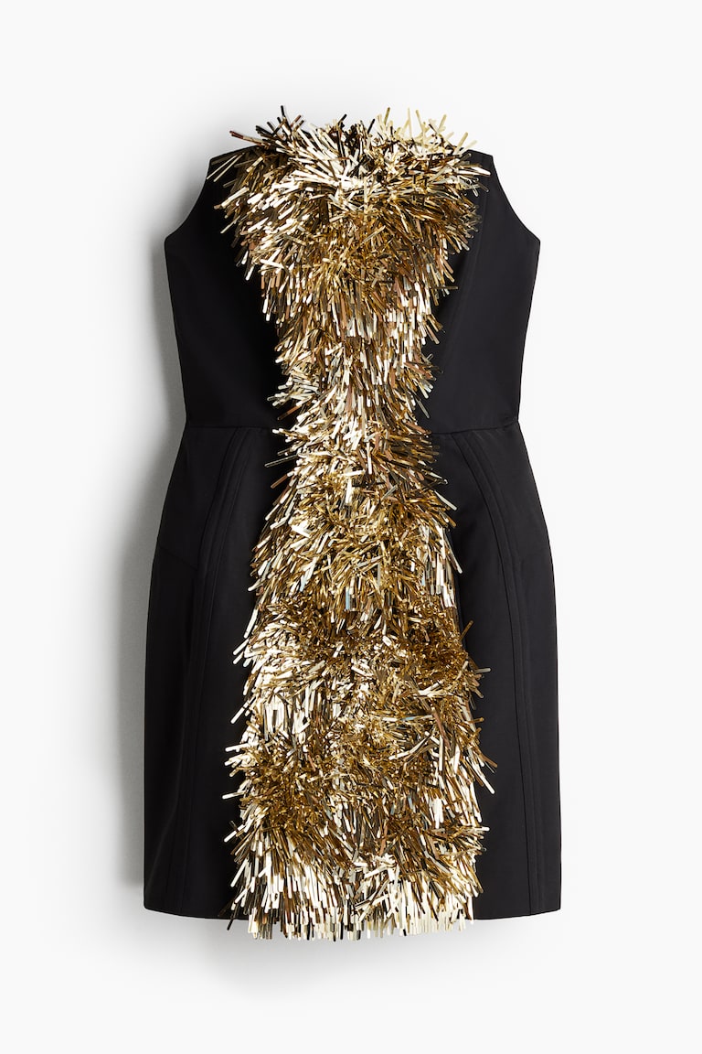 Women's Black/Gold-coloured Spangled hourglass bandeau dress | H&M
