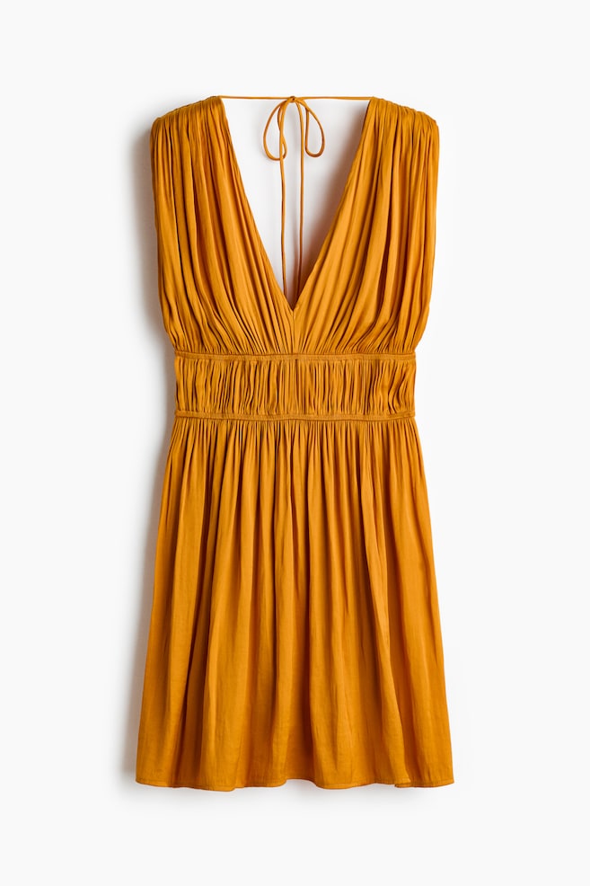 Drapiertes Kleid mit Bindedetails - Senfgelb/Dunkelbraun/Schwarz/Geblümt - 1