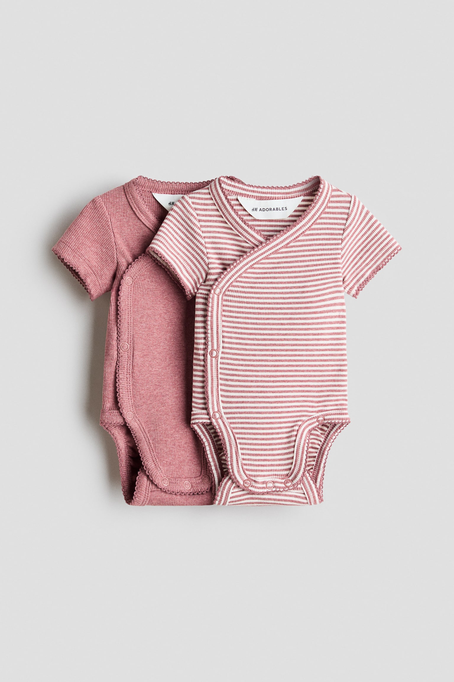 2-pack ribbed wrapover bodysuits - Dusty pink/Striped/Light blue/Tout doux/Beige/Floral/Beige - 1