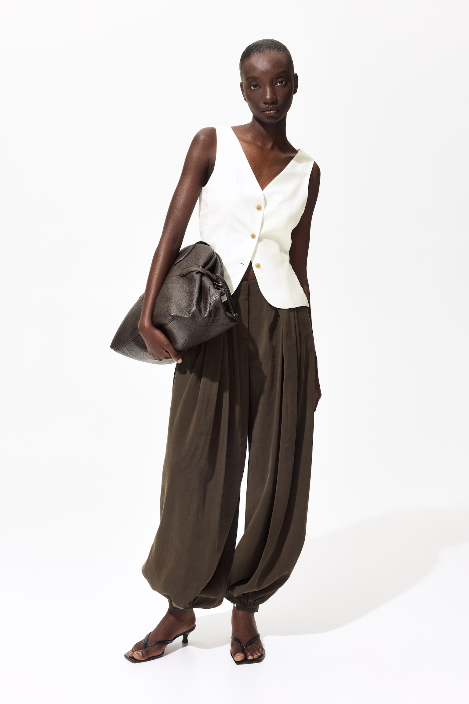 וסט מתערובת פשתן - לבן/אדום כהה/חום כהה - 1