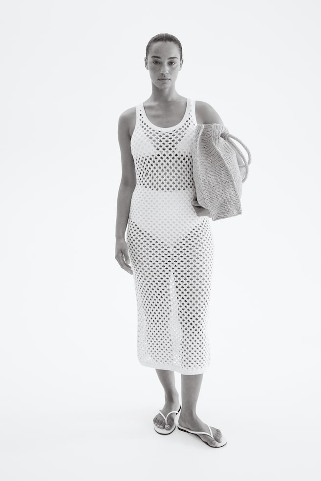 Crochet-Look Dress - White - 2
