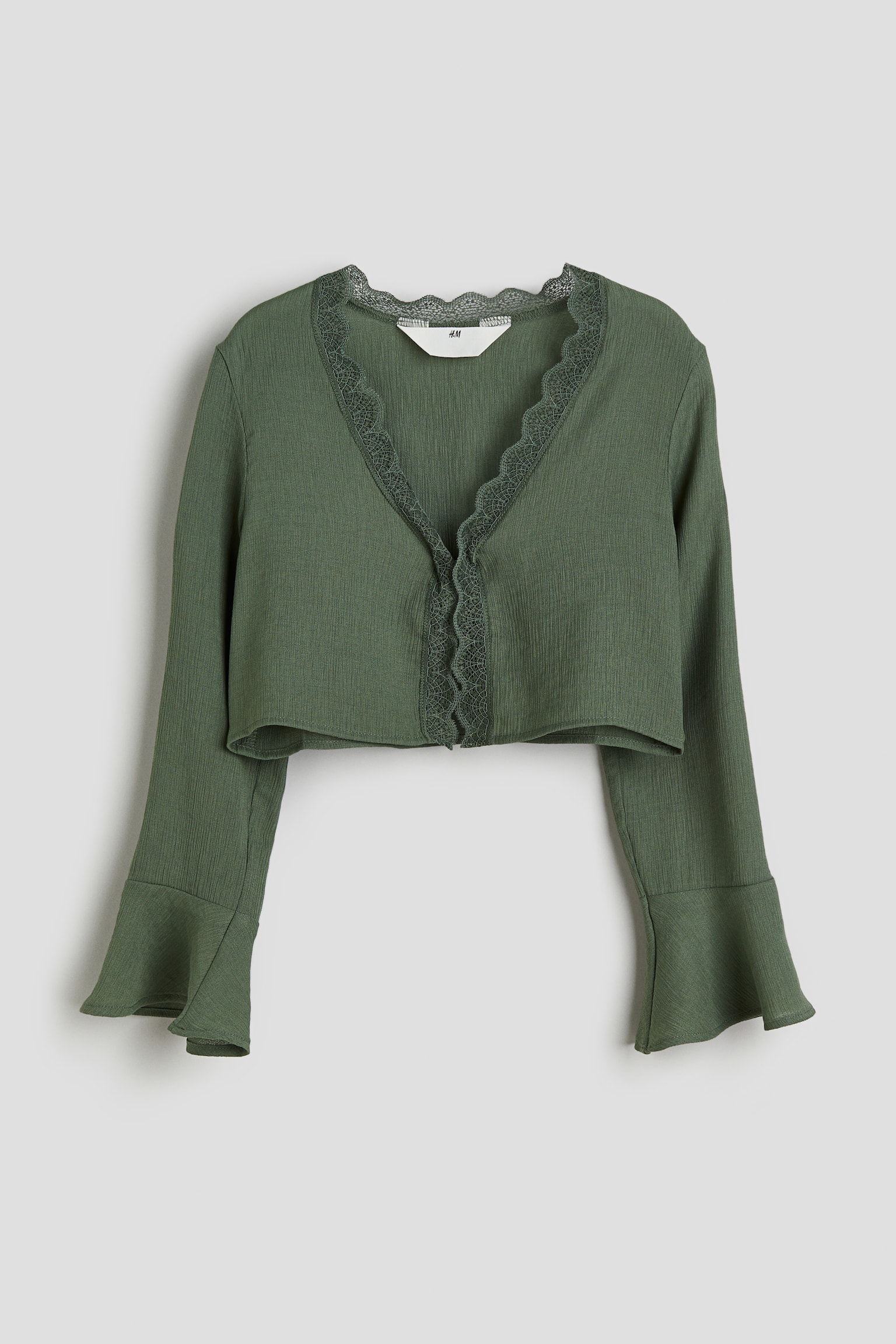 Tie-front blouse - Dark khaki green - Kids | H&M HK