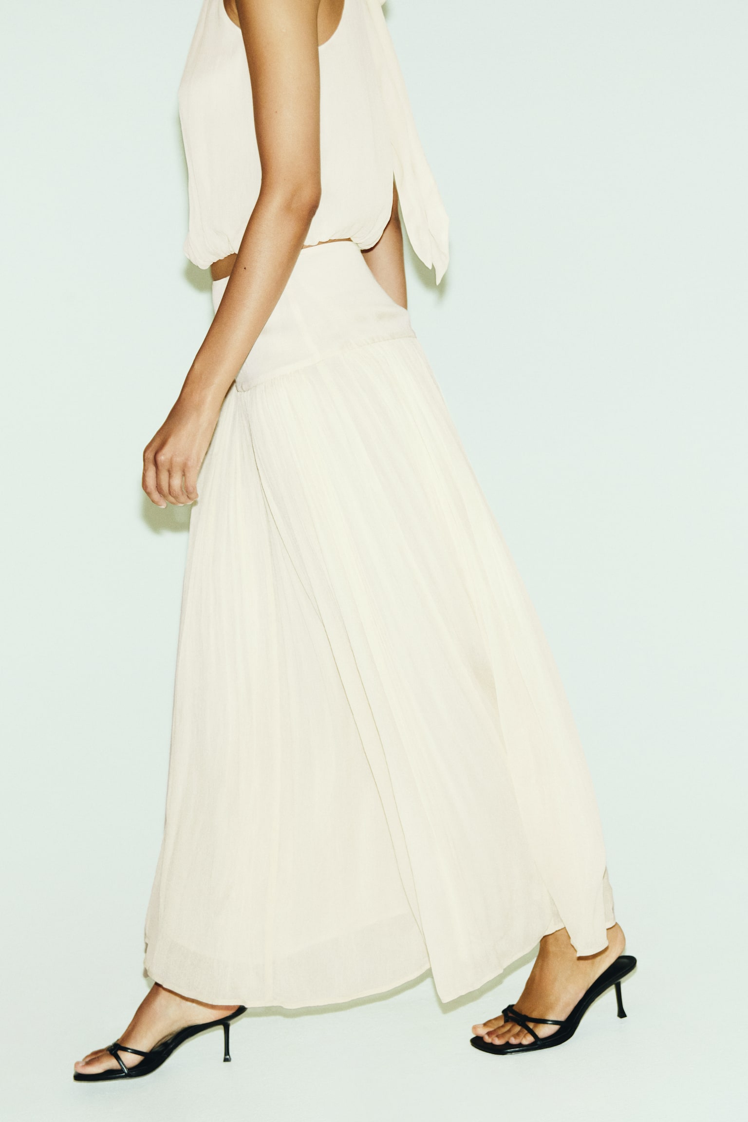 Crinkled viscose skirt - Cream - 1