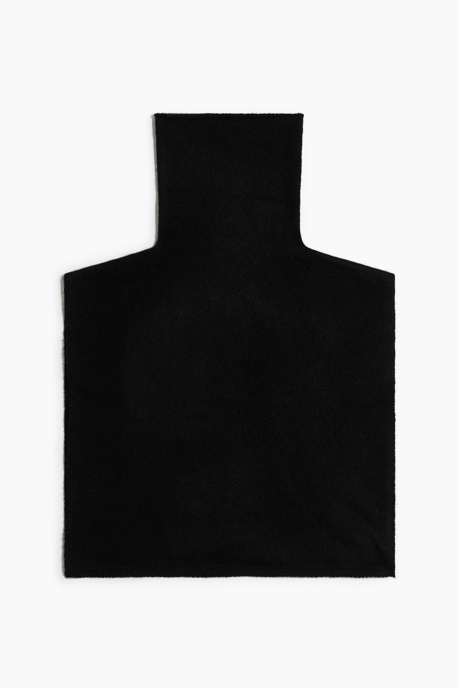 A black knitted roll-neck collar is shown from the front, featuring a high, tubular neck that extends into a flat, rectangular bib panel. - 1