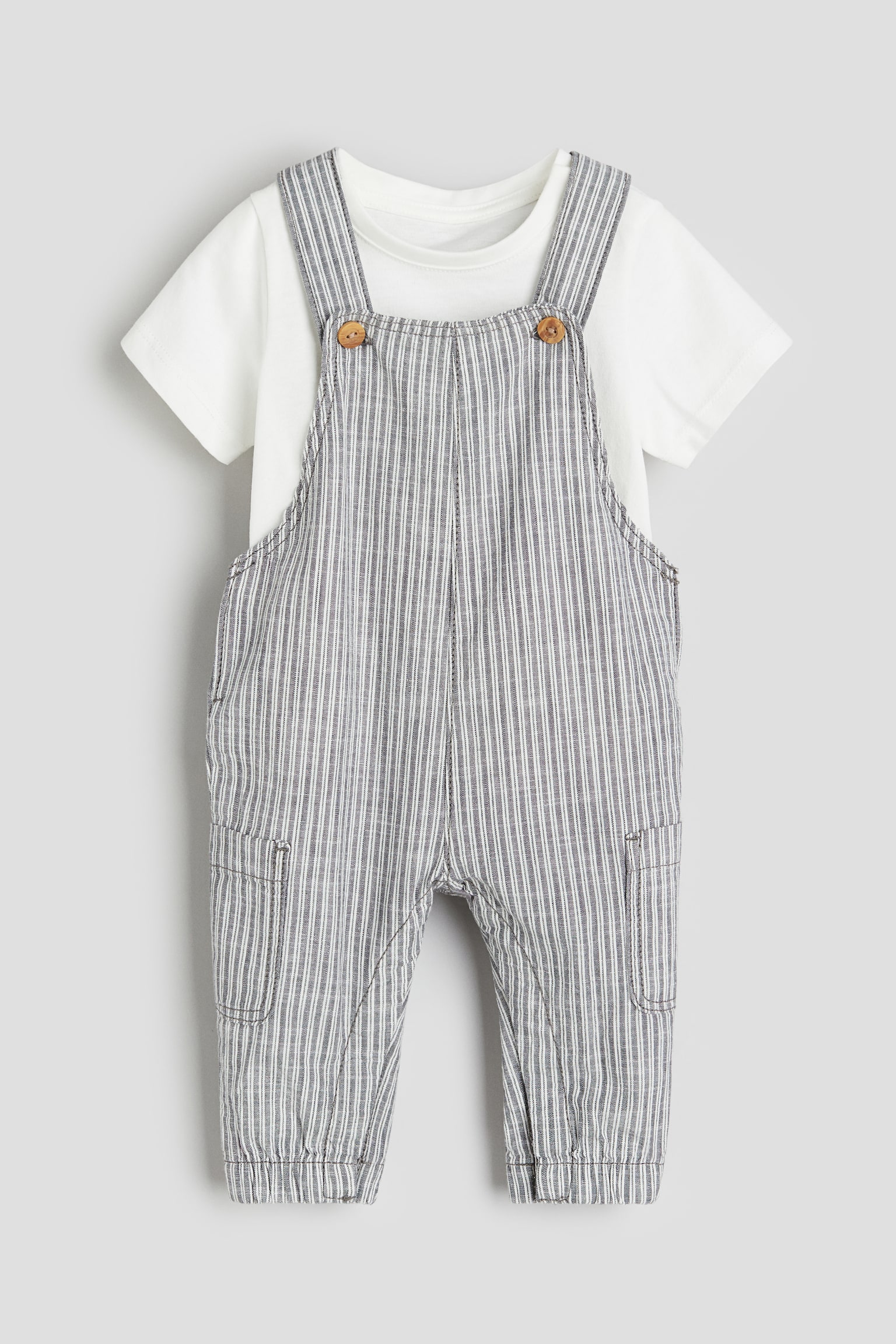 2-piece Cotton Set - Grey/Stripe/Light beige/Stripe/Light beige/Stripe/Light green/Stripe - 1