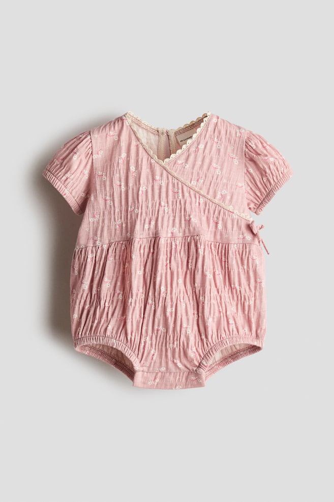 Cotton Romper Suit with Wrapover Detail - Light pink/floral - 1