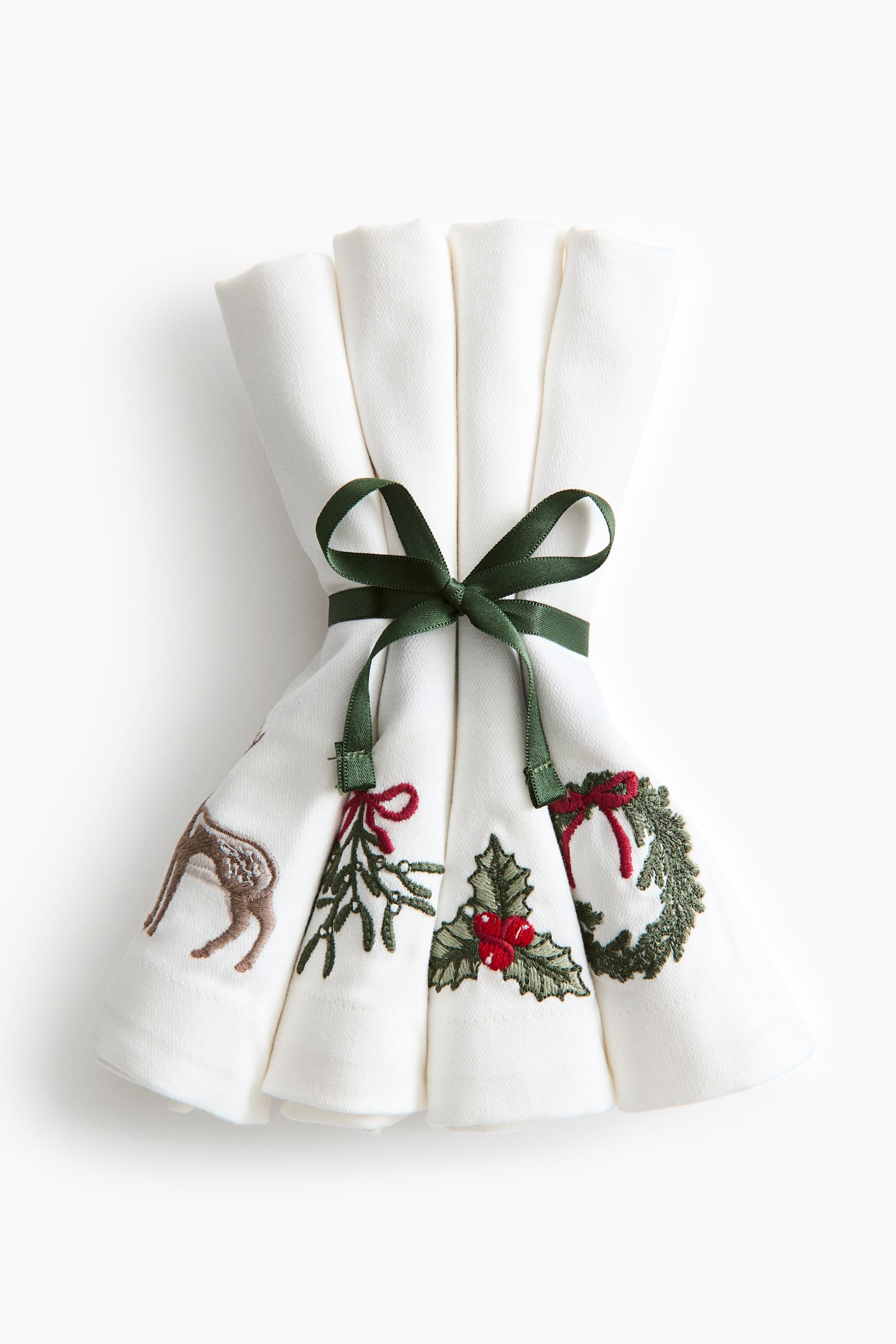 4-pack embroidered sateen napkins - White/Christmas