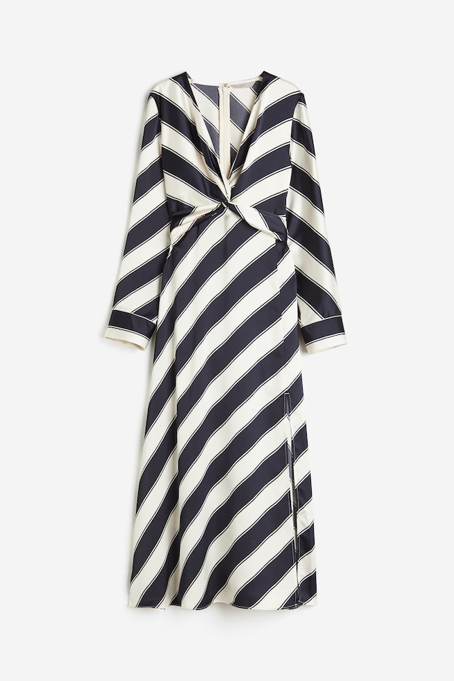 Twist-detail satin dress - Cream/Black striped - 2